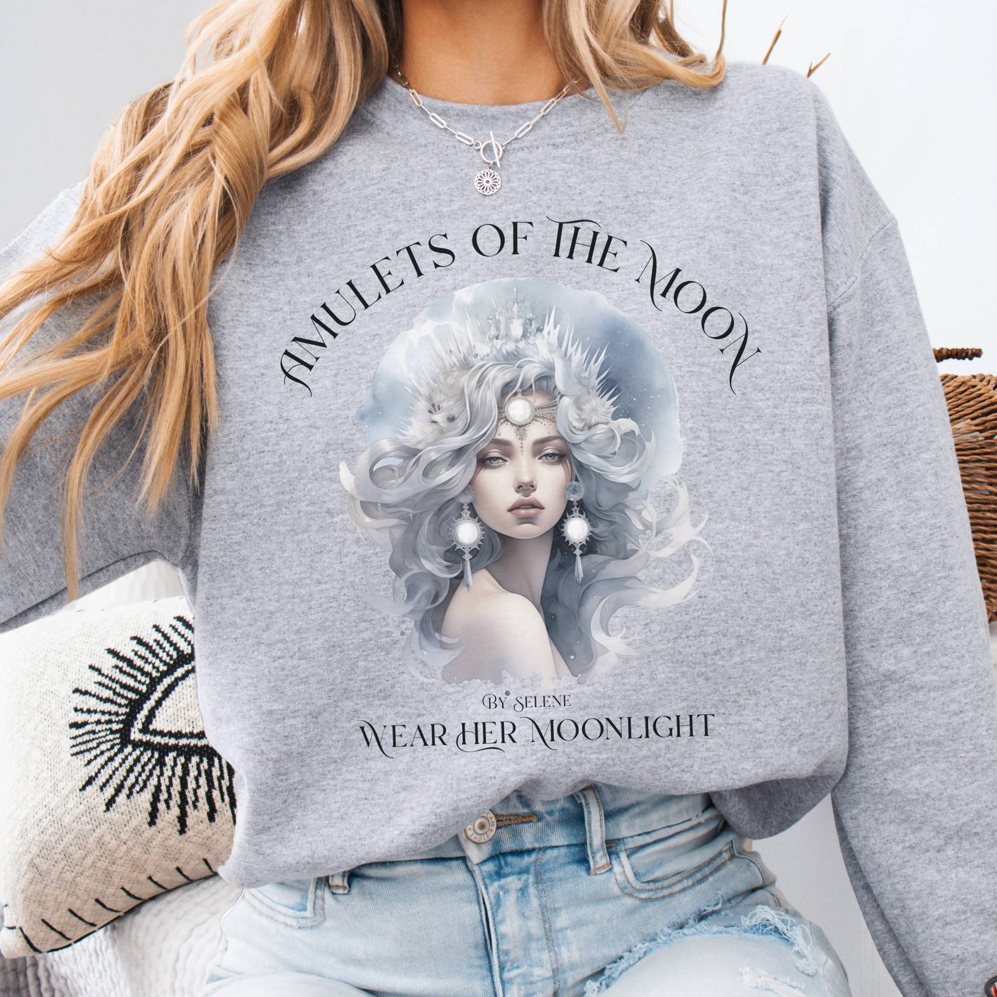 Sweatshirt S / Sport Grey Amulets of the Moon Sweatshirt – Celestial Goddess Tee The Mystic Eden