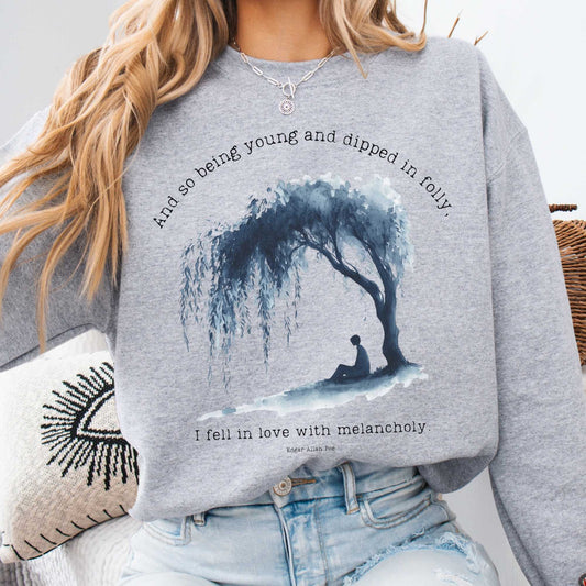 Sweatshirt S / Sport Grey And So Being Young  Edgar Allan Poe Sweatshirt The Mystic Eden