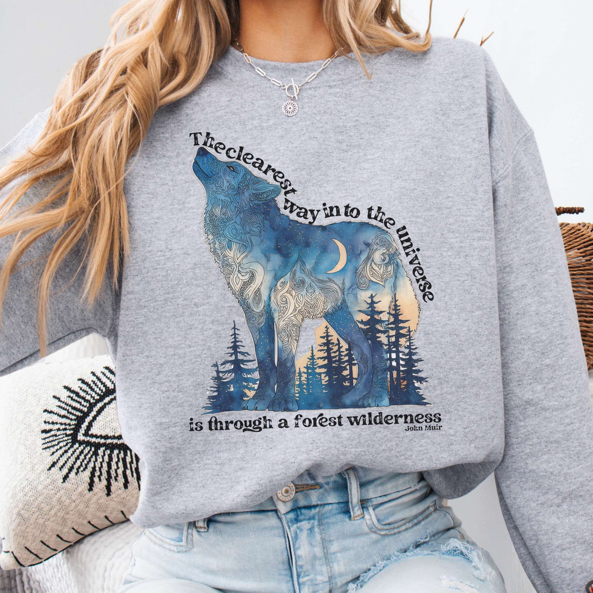 Sweatshirt S / Sport Grey Forest Wilderness Wolf Sweatshirt – Nature Quote Tee The Mystic Eden