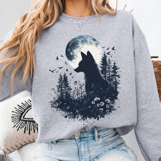 Sweatshirt S / Sport Grey Mystical Fox Silhouette Sweatshirt The Mystic Eden