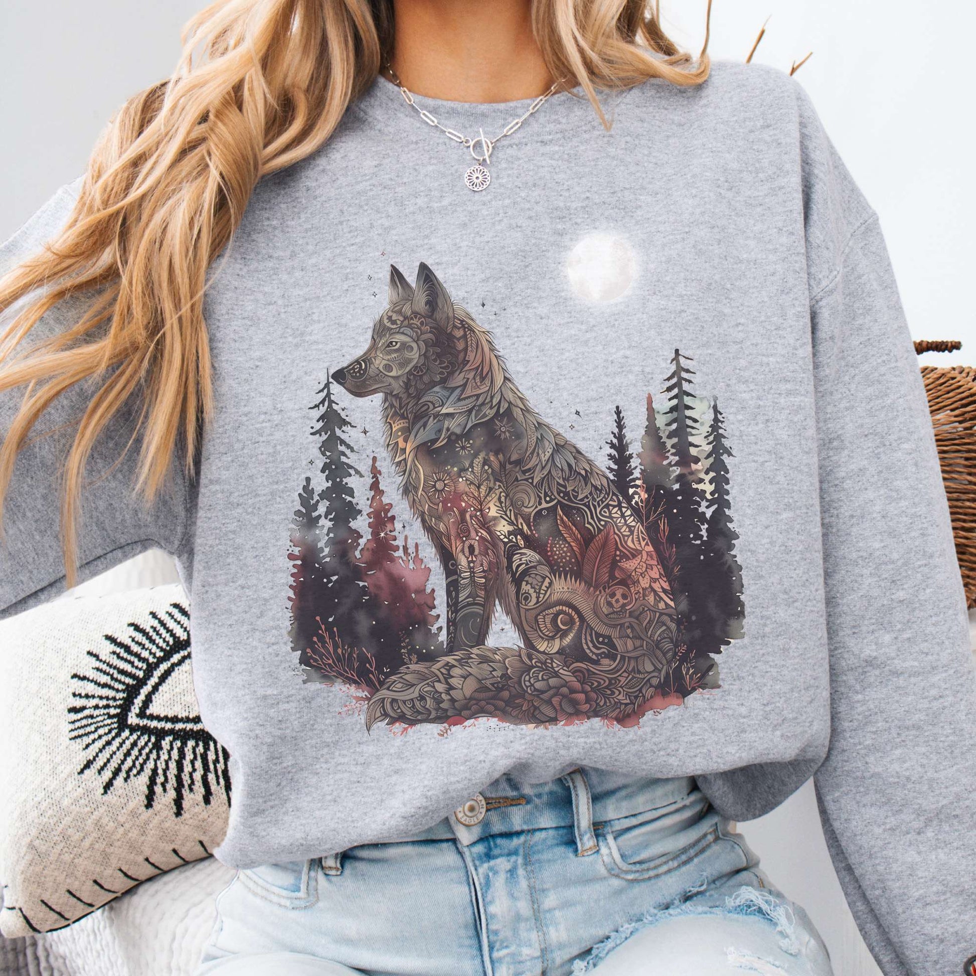 Sweatshirt S / Sport Grey Nightfall Wolf Sweatshirt β Mystical Forestcore Tee The Mystic Eden