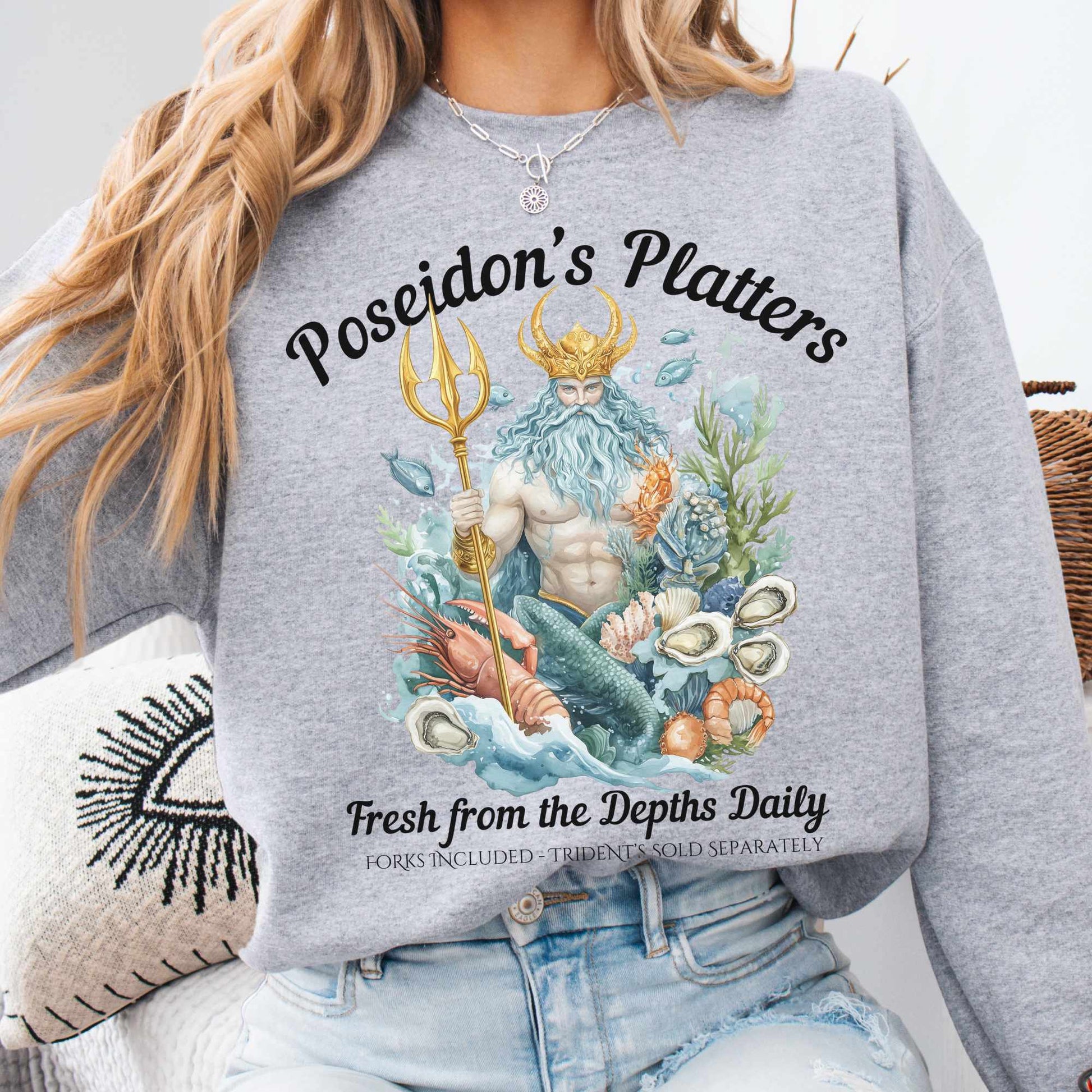 Sweatshirt S / Sport Grey Poseidon's Platters - Fresh From the Depths Daily Sweatshirt The Mystic Eden