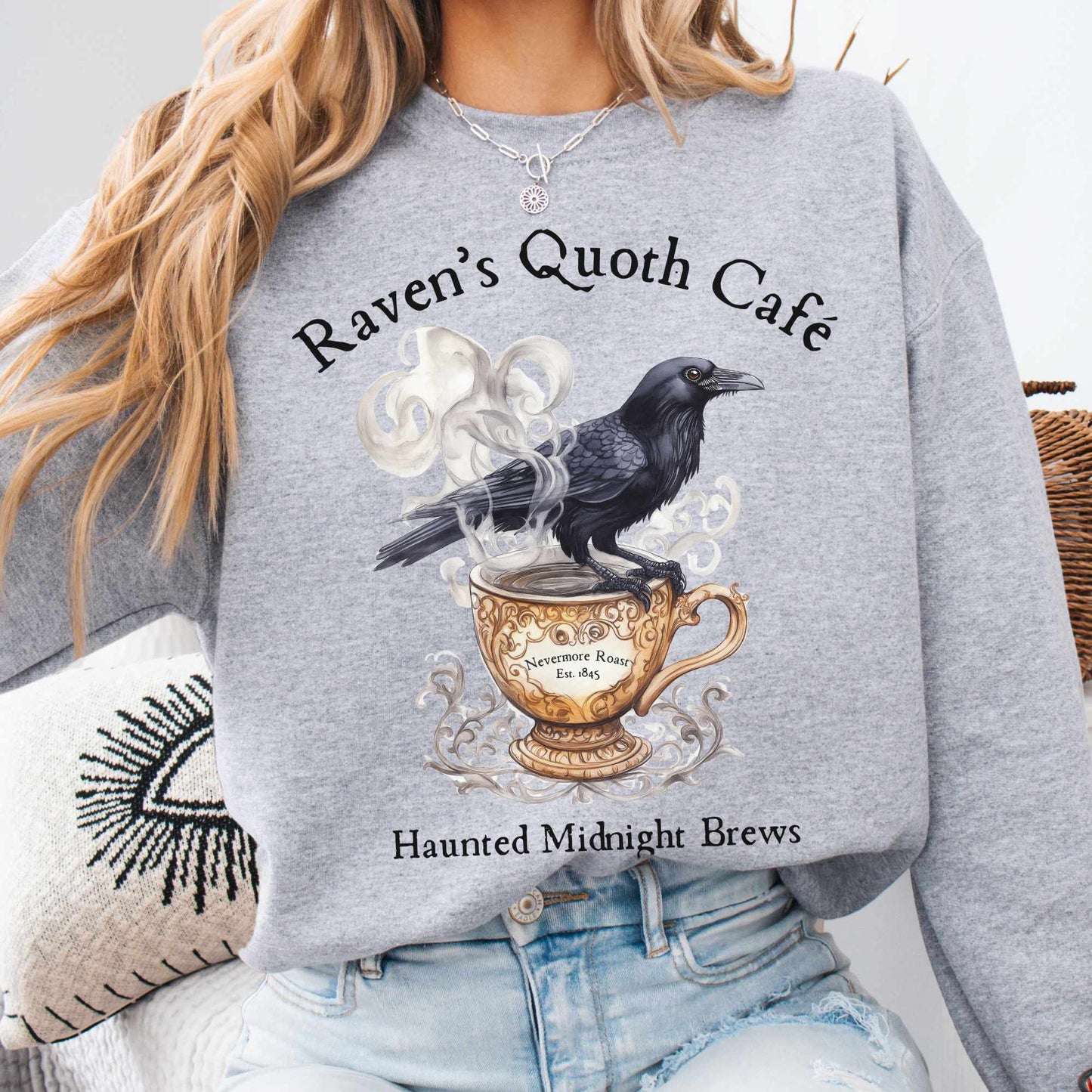 Sweatshirt S / Sport Grey Raven's Quoth Cafe Edgar Allan Poe Sweatshirt The Mystic Eden