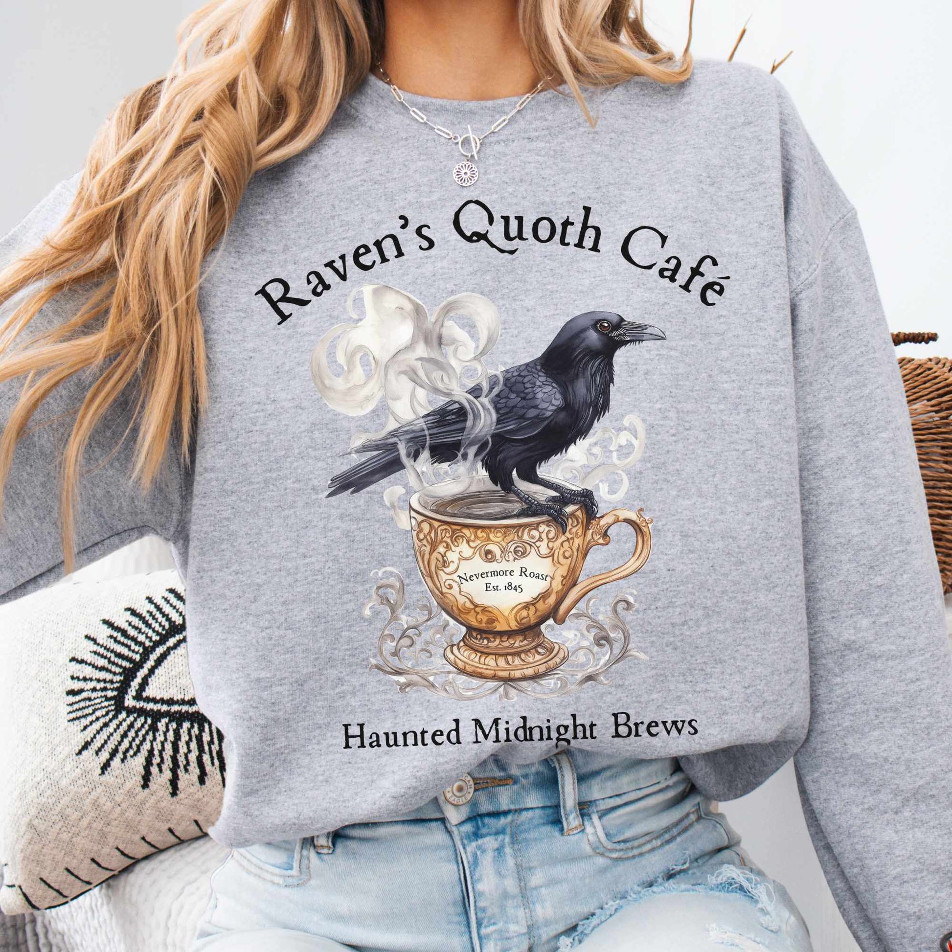Sweatshirt S / Sport Grey Raven's Quoth Cafe Edgar Allan Poe Sweatshirt The Mystic Eden