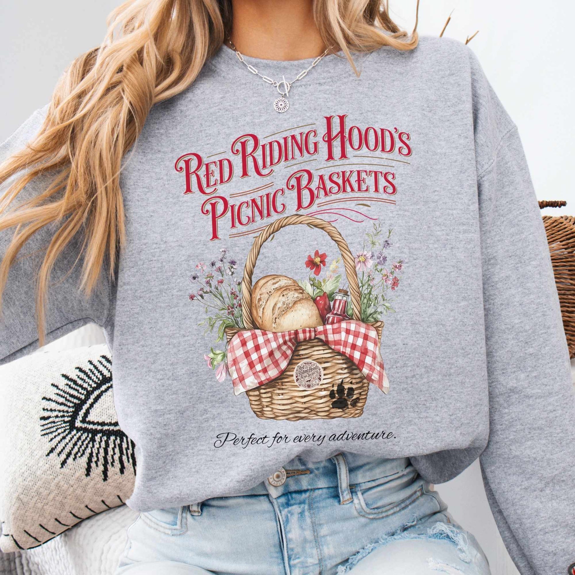 Sweatshirt S / Sport Grey Red Riding Hood's Picnic Baskets Sweatshirt The Mystic Eden
