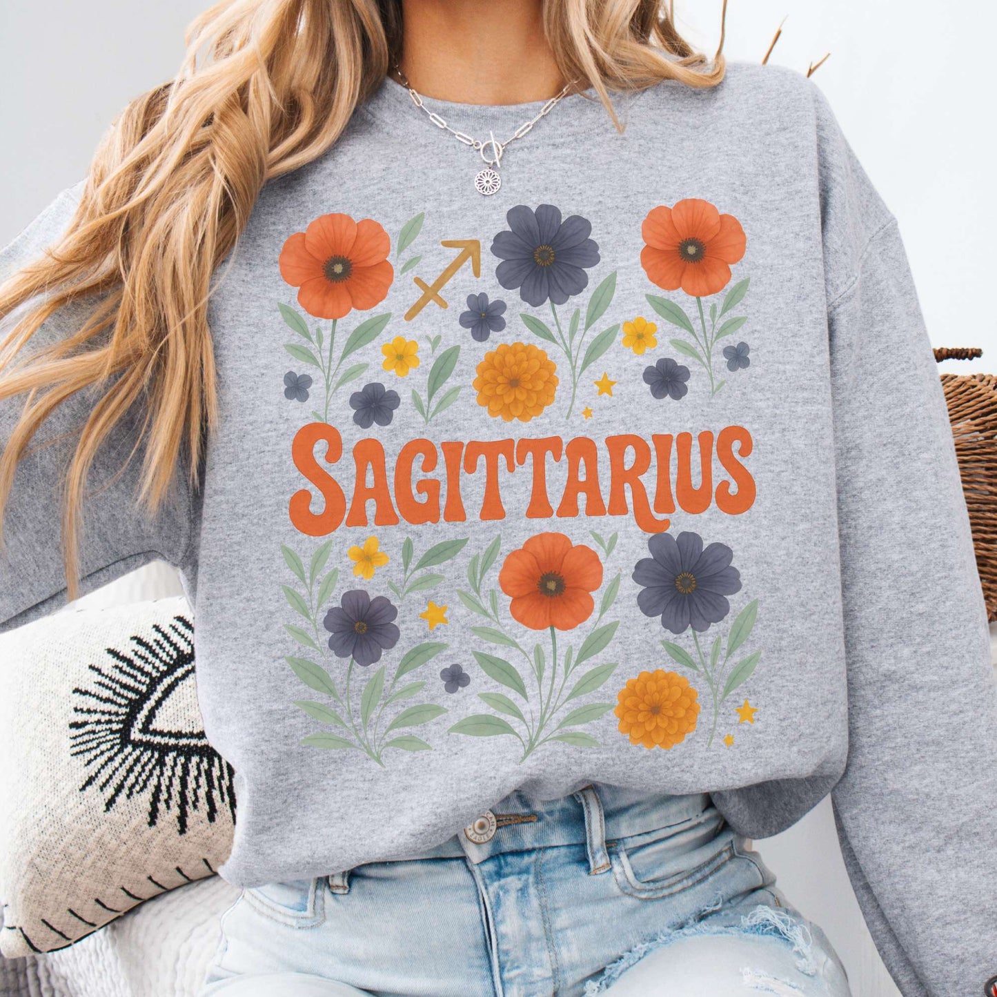 Sweatshirt S / Sport Grey Sagittarius Sweatshirt – Boho Floral Zodiac Pullover The Mystic Eden