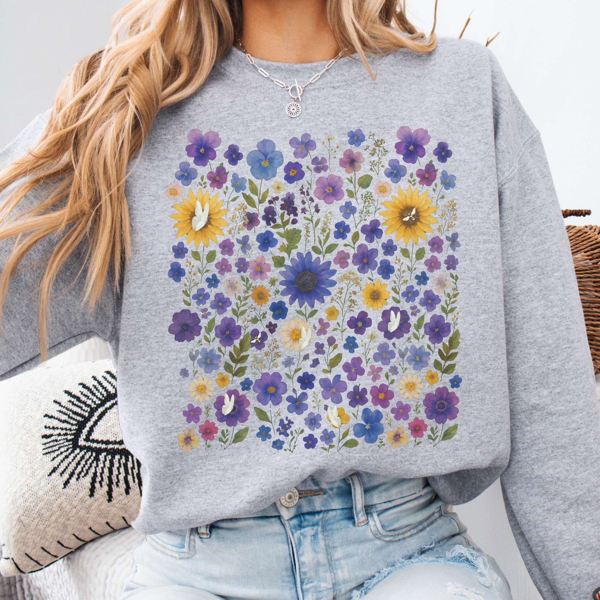 Sweatshirt S / Sport Grey Sunflower Garden Sweatshirt β Vibrant Bloom Tee The Mystic Eden