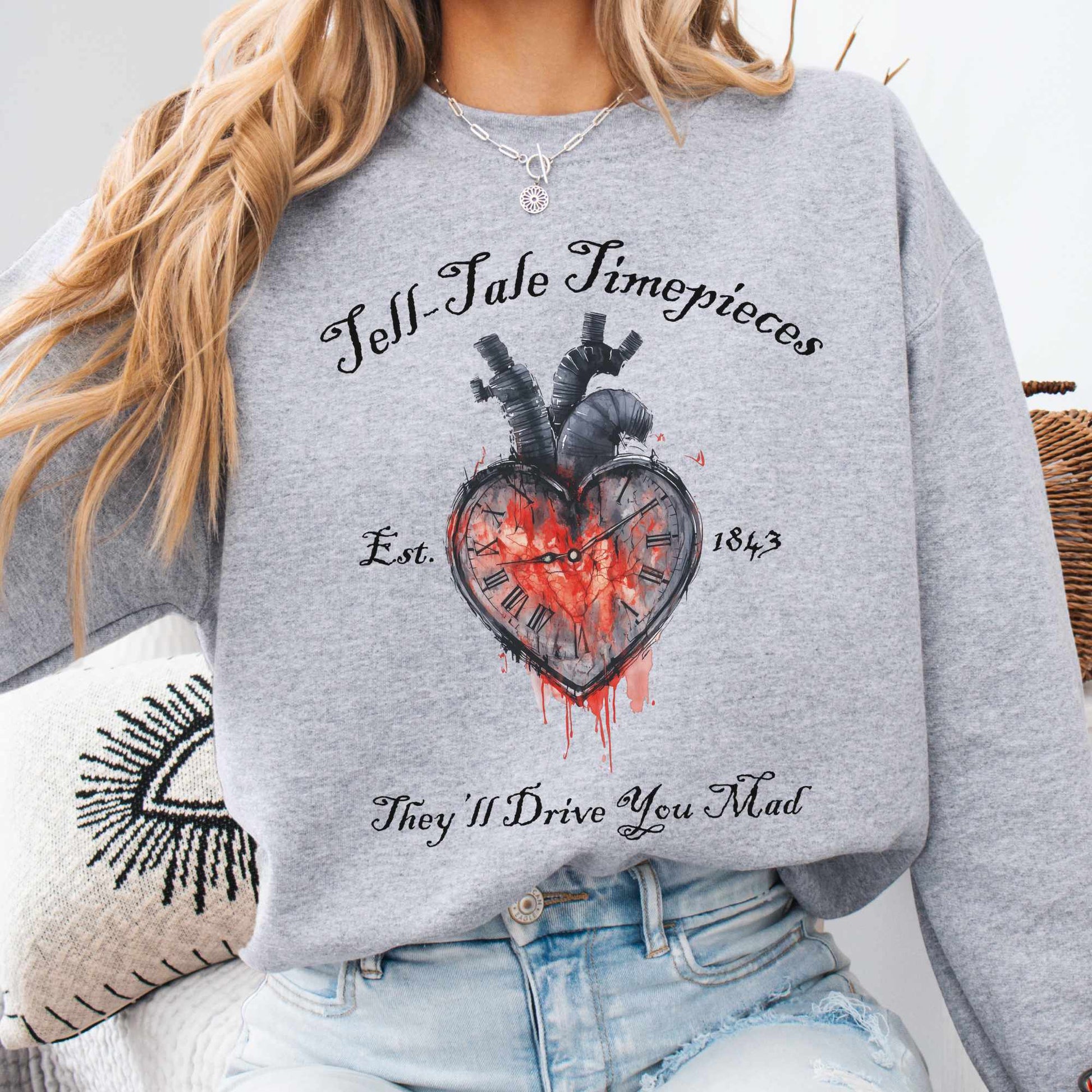 Sweatshirt S / Sport Grey Tell-Tale Timepieces Edgar Allan Poe Sweatshirt The Mystic Eden