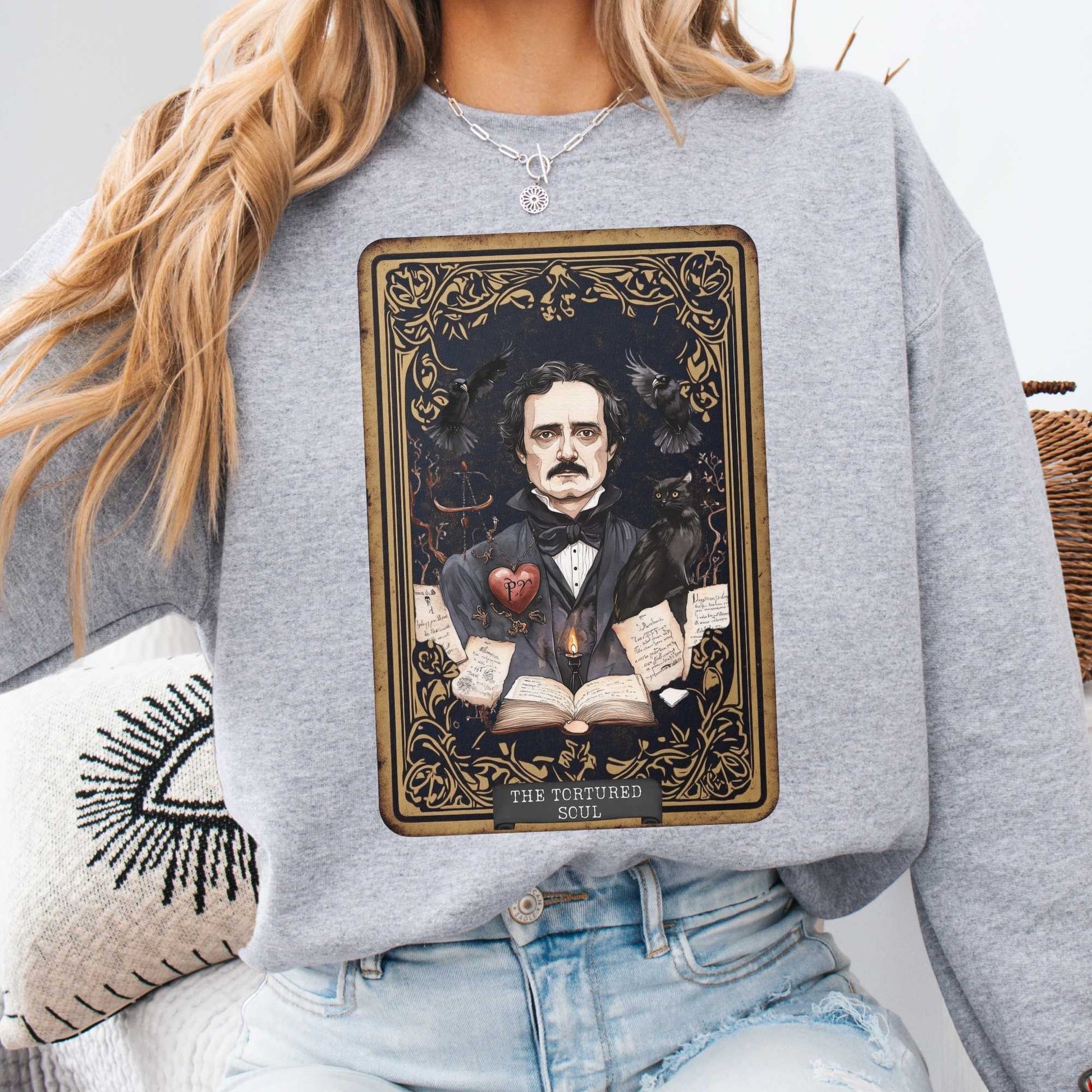 Sweatshirt S / Sport Grey The Tortured Soul Tarot Card Edgar Allan Poe Sweatshirt The Mystic Eden