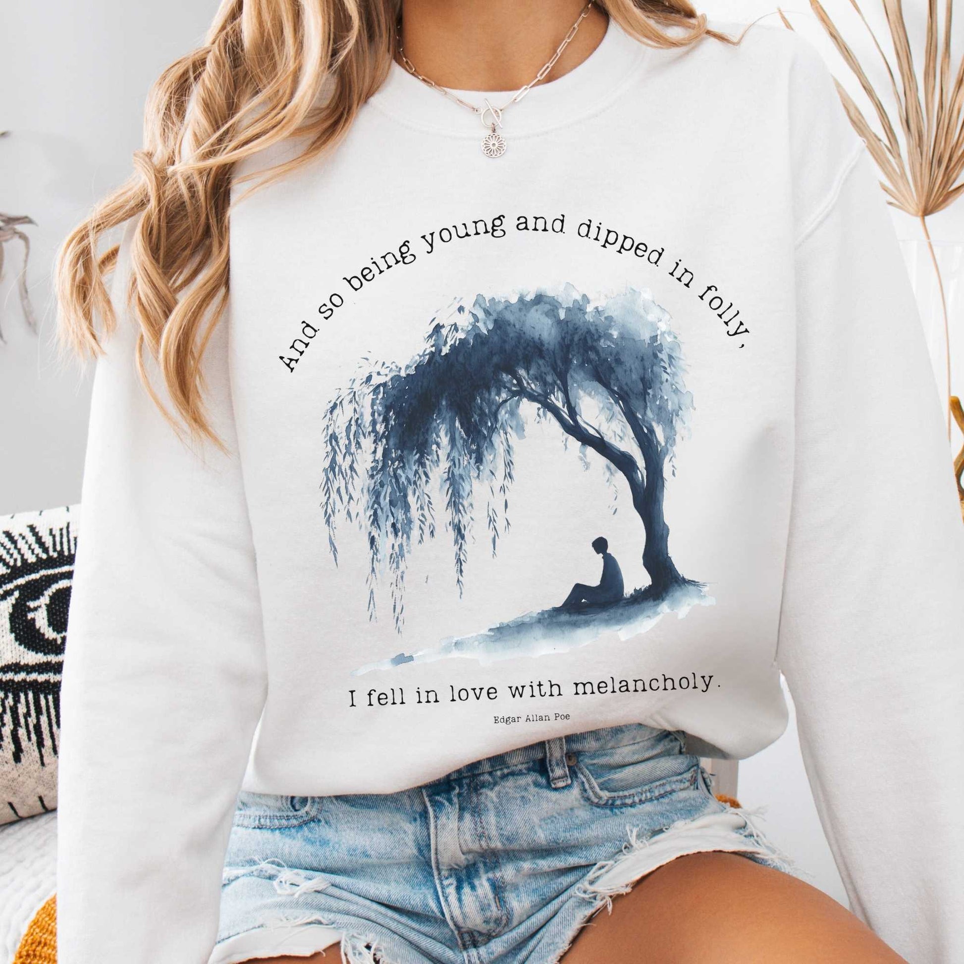 Sweatshirt S / White And So Being Young  Edgar Allan Poe Sweatshirt The Mystic Eden
