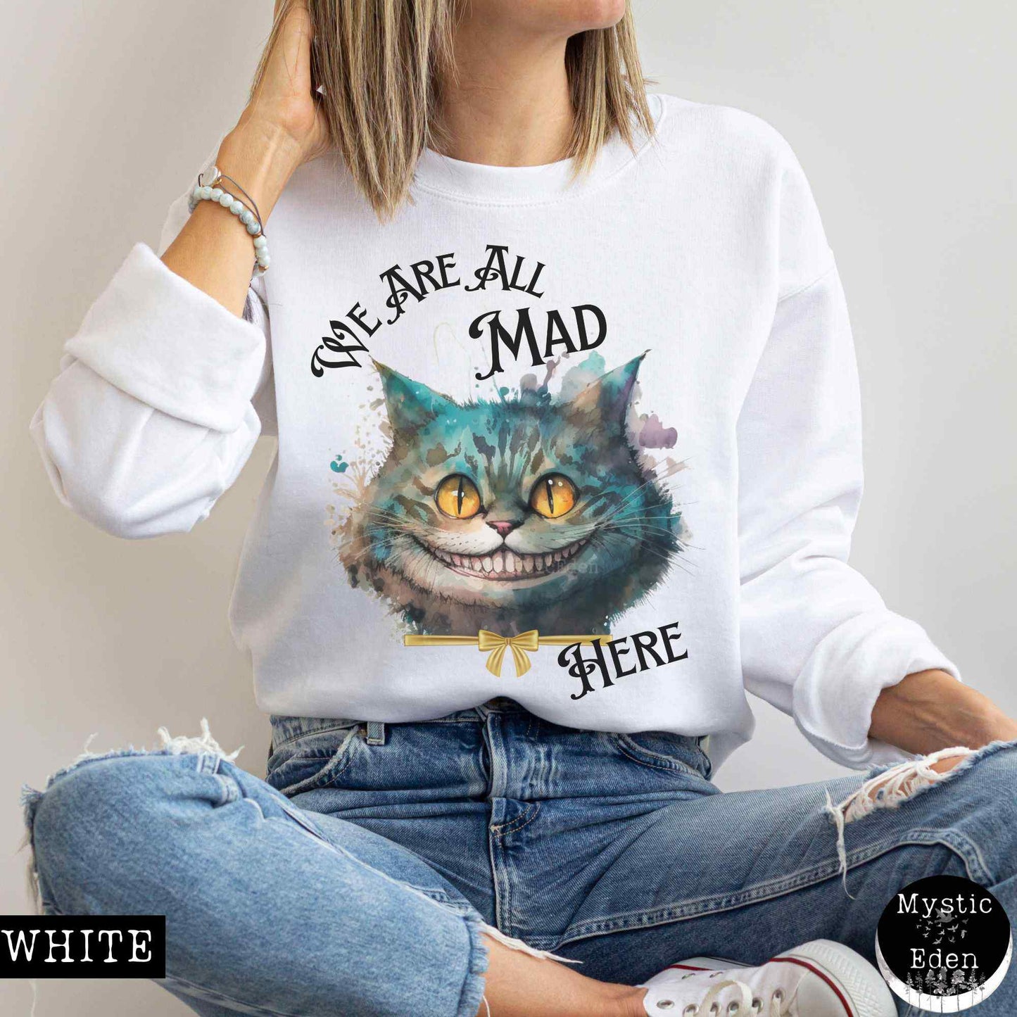 Sweatshirt S / White Cheshire Cat Sweatshirt Alice in Wonderland Sweater The Mystic Eden