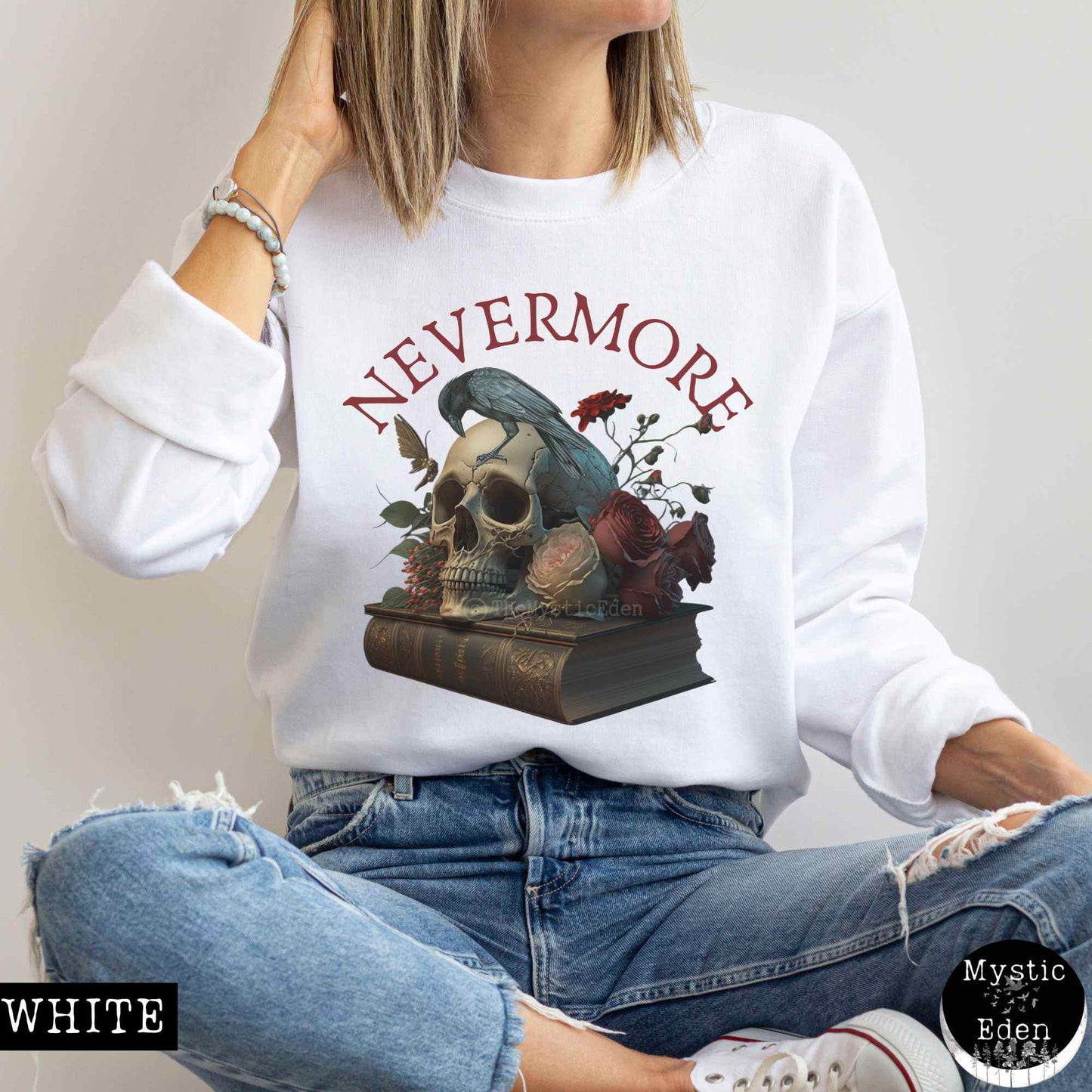 Sweatshirt S / White Edgar Allan Poe Nevermore Sweatshirt The Mystic Eden