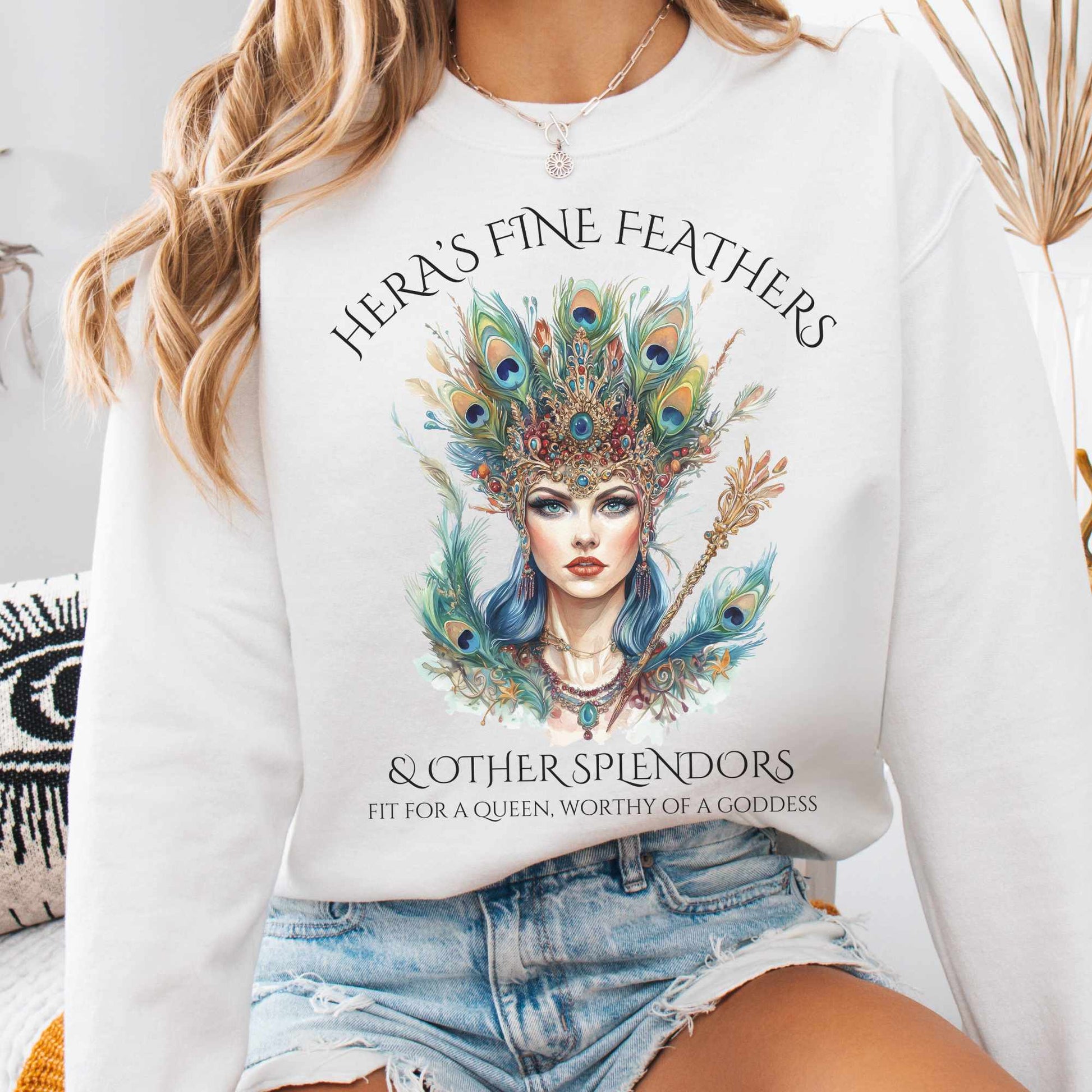 Sweatshirt S / White Hera's Fine Feathers & Other Splendors Sweatshirt The Mystic Eden
