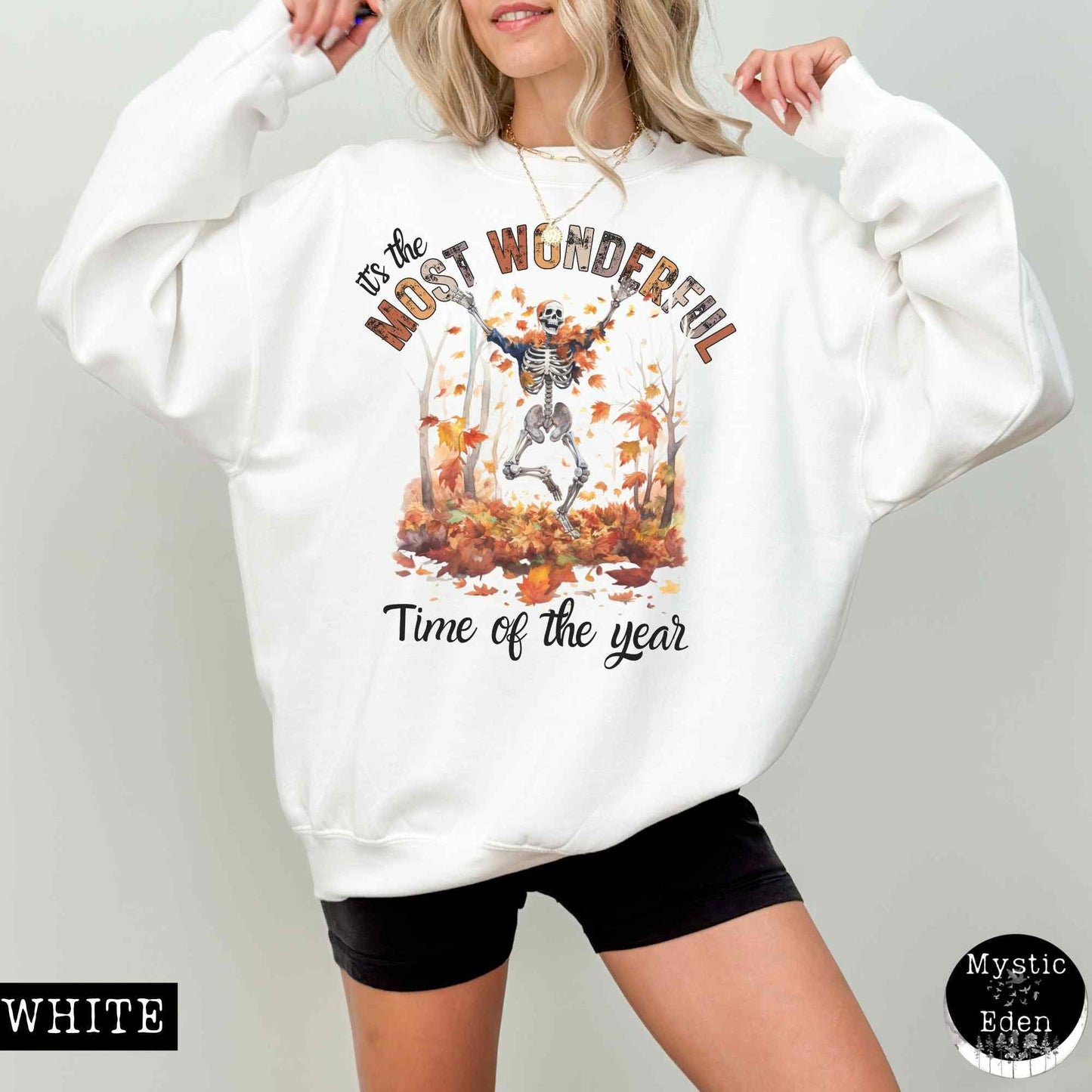 Sweatshirt S / White It's the most wonderful time of the year - Fall Witchy Skeleton Sweatshirt The Mystic Eden