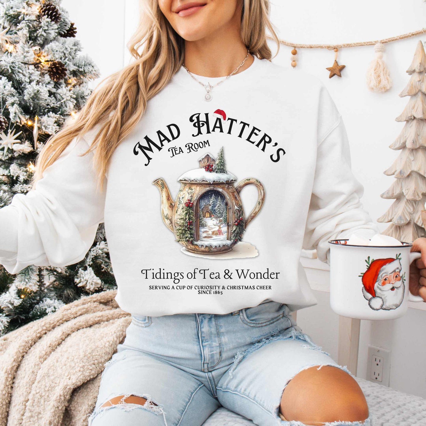 Sweatshirt S / White Mad Hatter's Tea Room Christmas Edition Sweatshirt The Mystic Eden