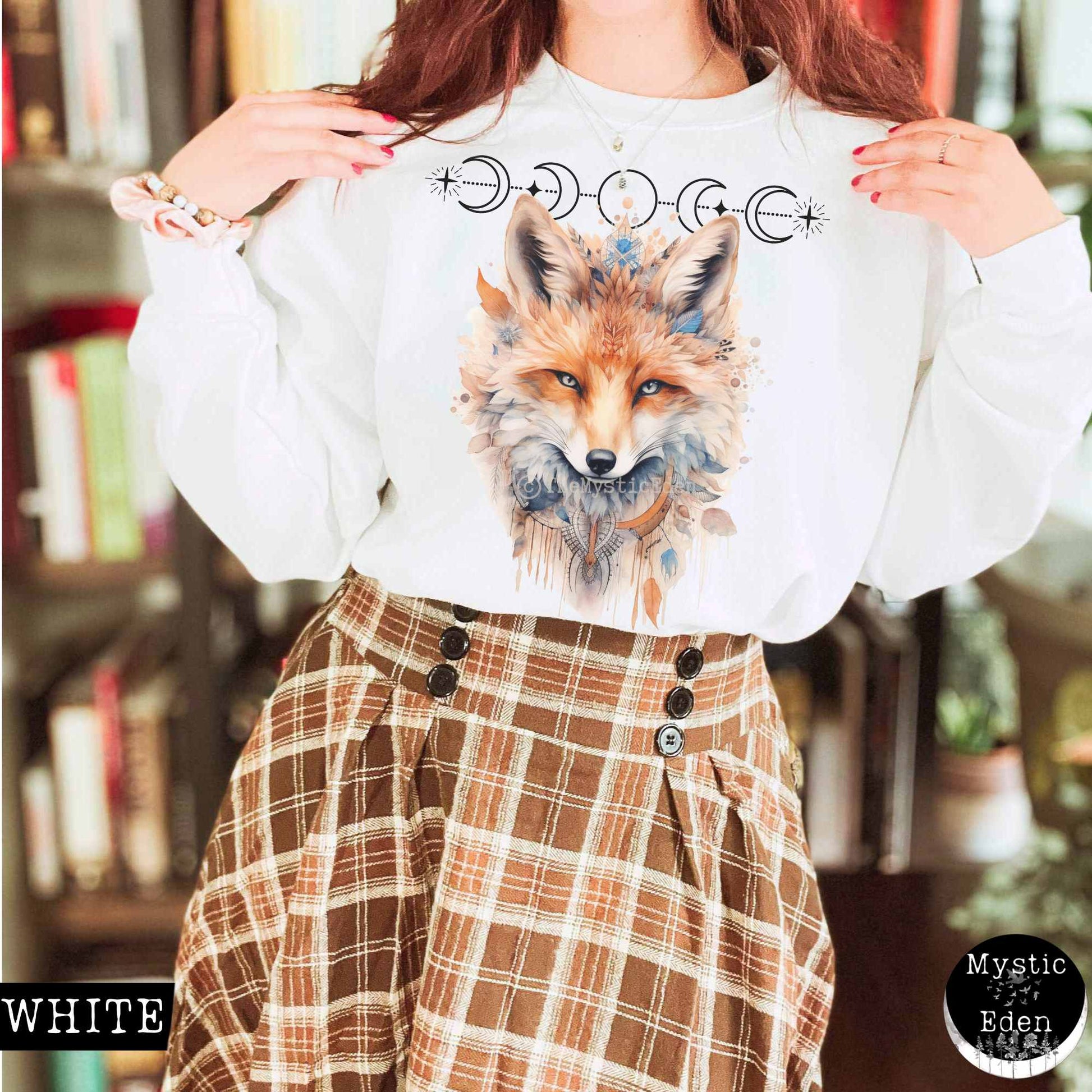 Sweatshirt S / White Mystical fox sweatshirt witchy whimsical aesthetic The Mystic Eden