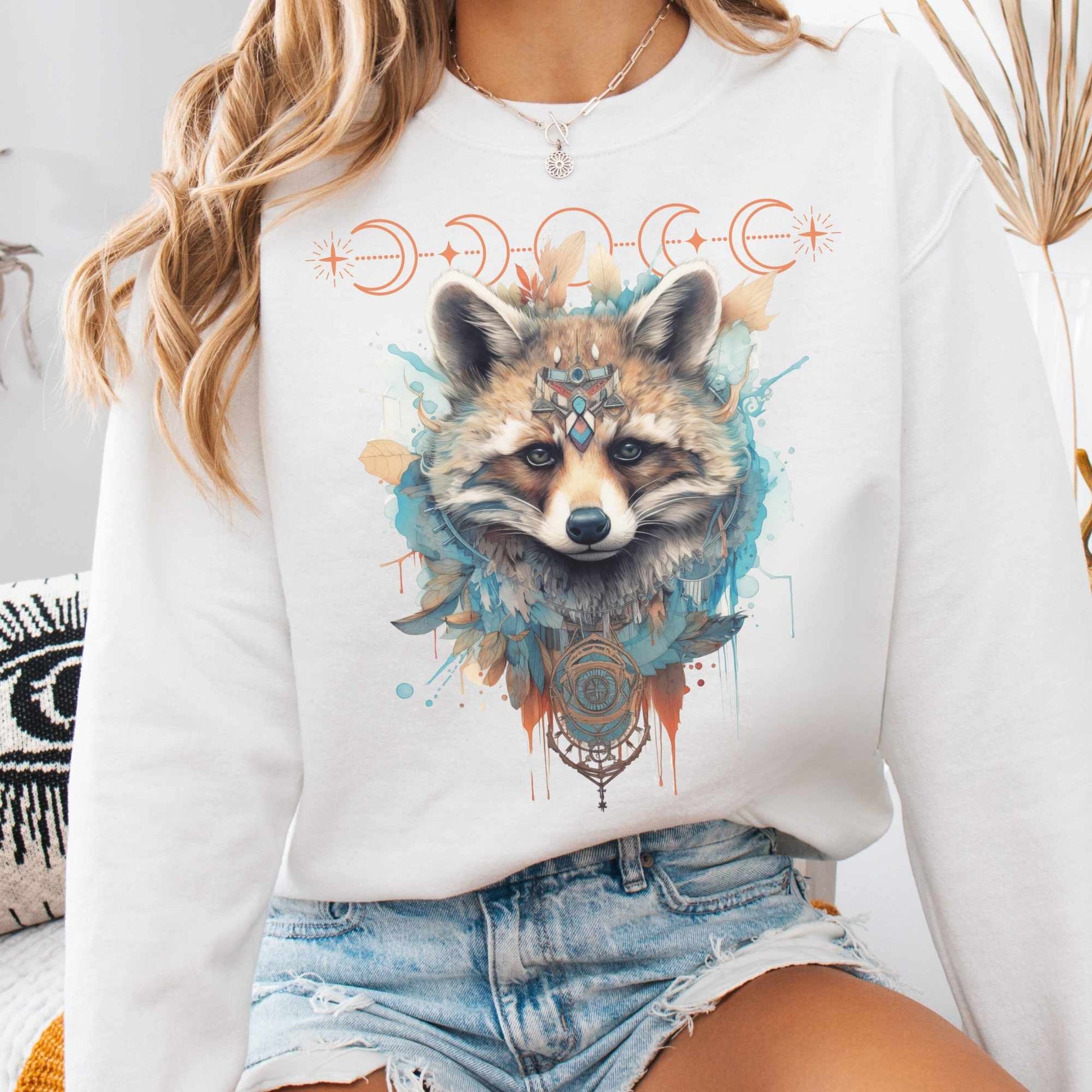 Sweatshirt S / White Mystical Raccoon Sweatshirt The Mystic Eden