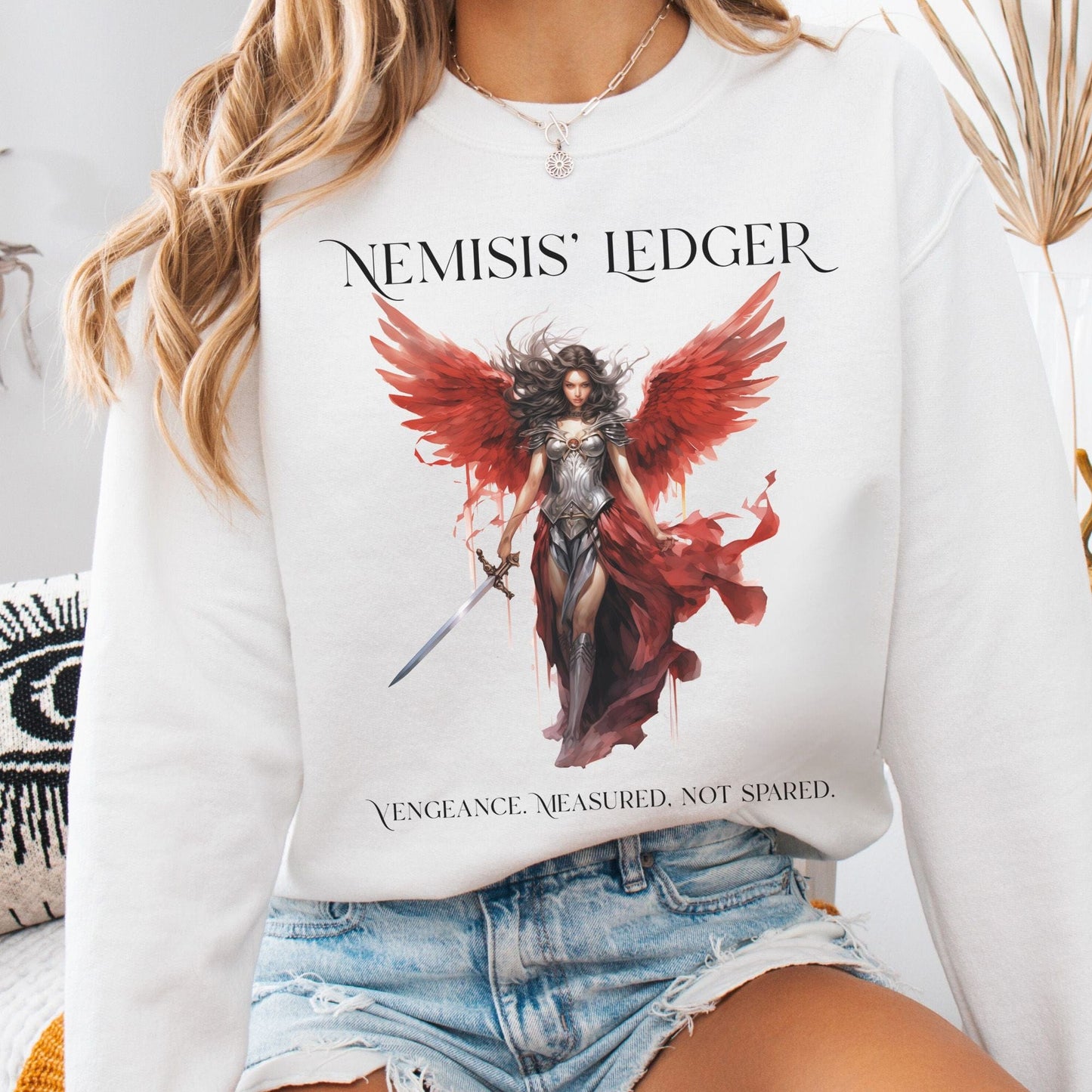 Sweatshirt S / White Nemesis' Ledger Sweatshirt β Goddess of Justice Tee The Mystic Eden