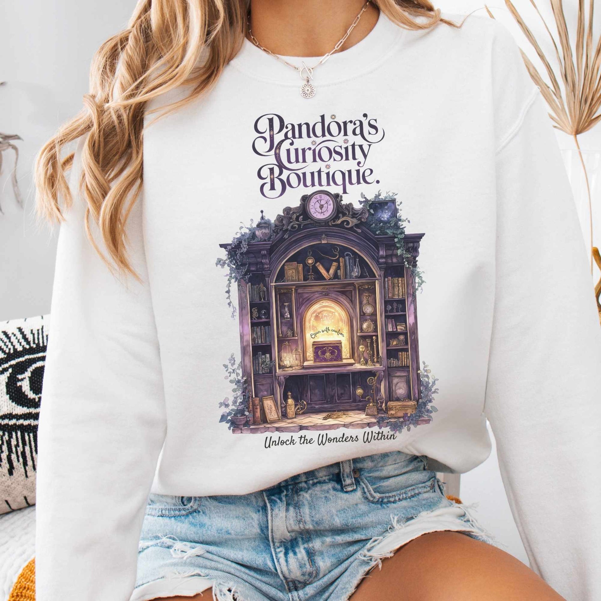 Sweatshirt S / White Pandora's Curiosity Boutique Sweatshirt The Mystic Eden