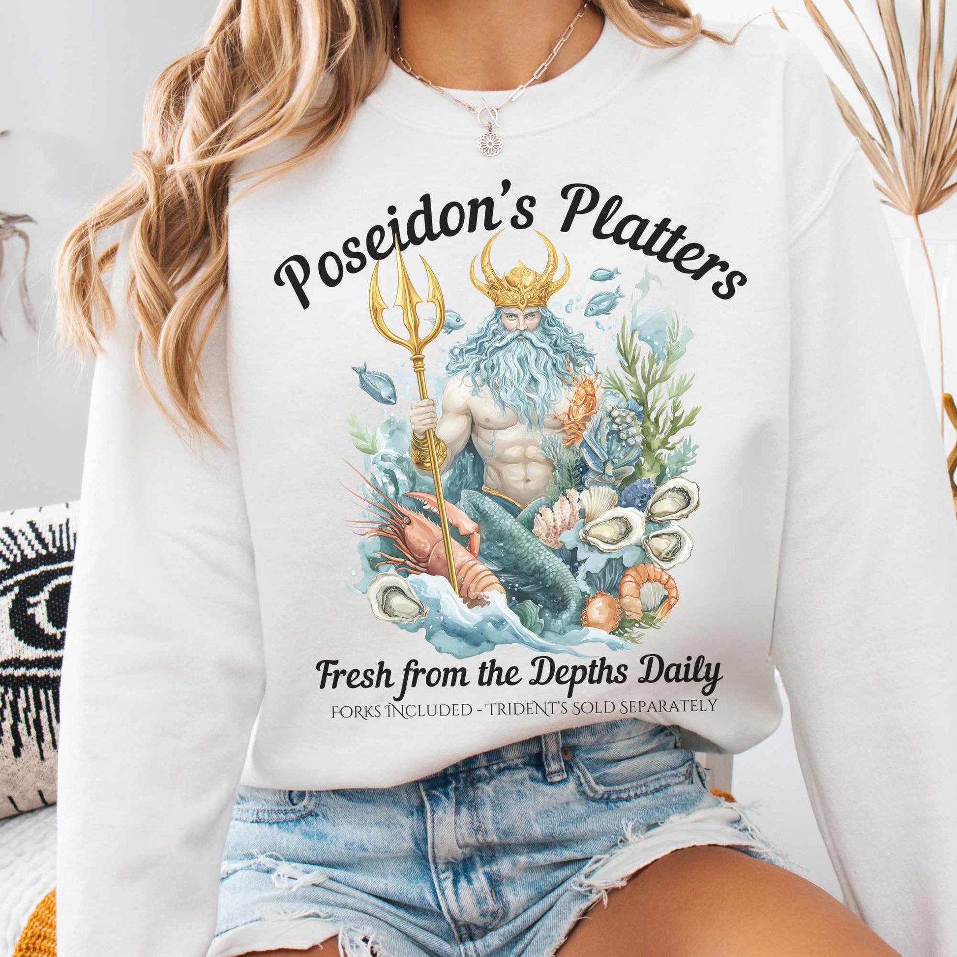 Sweatshirt S / White Poseidon's Platters - Fresh From the Depths Daily Sweatshirt The Mystic Eden