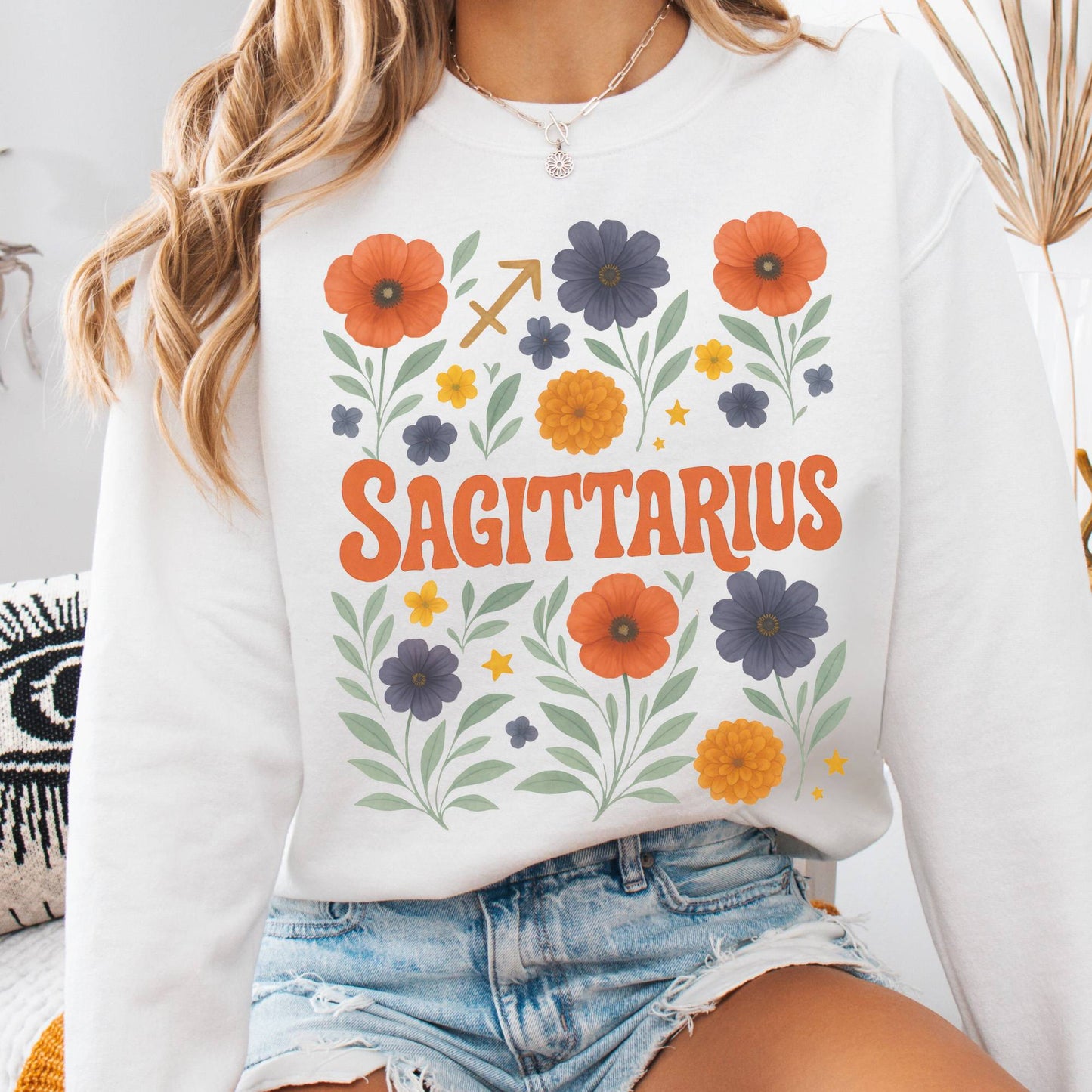 Sweatshirt S / White Sagittarius Sweatshirt – Boho Floral Zodiac Pullover The Mystic Eden