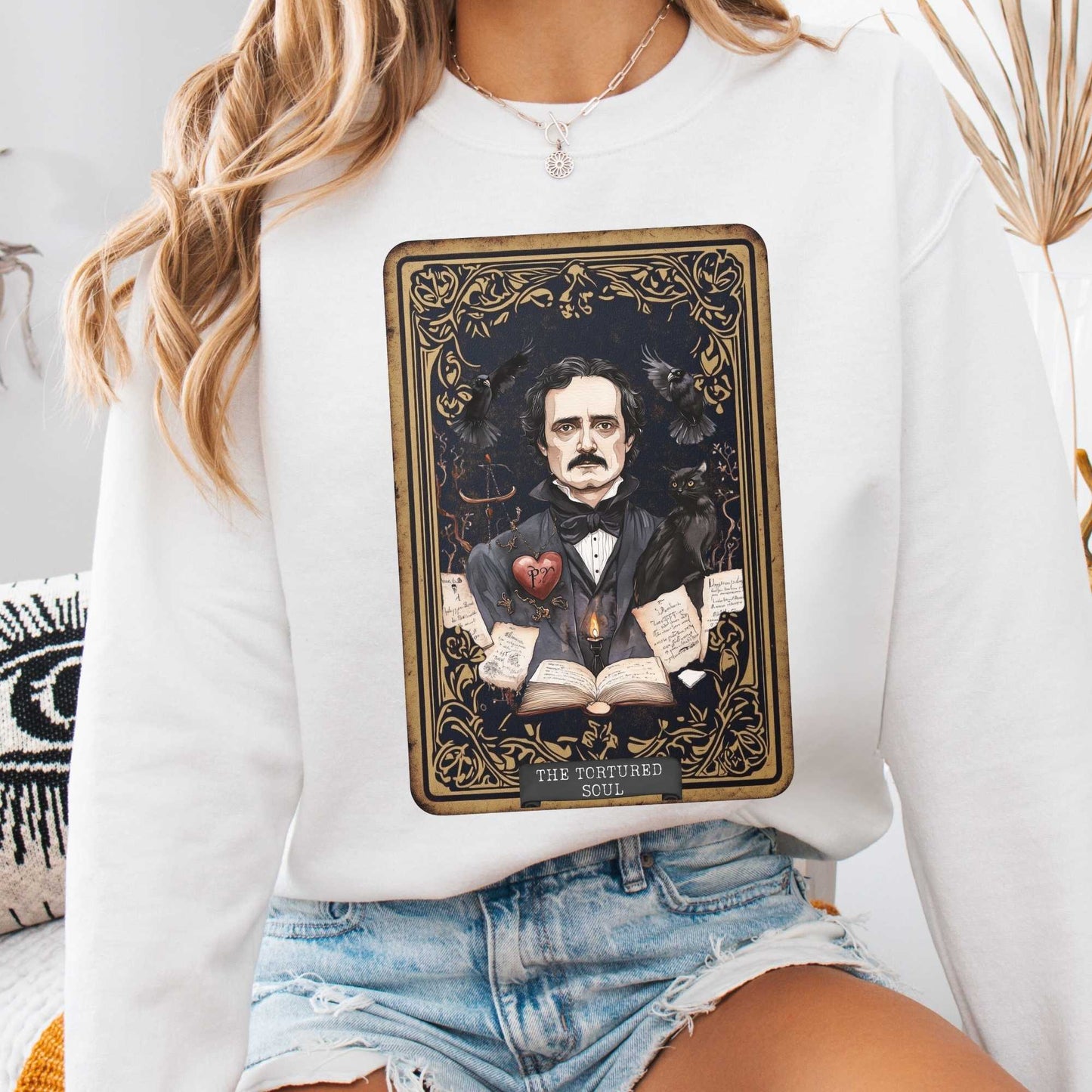Sweatshirt S / White The Tortured Soul Tarot Card Edgar Allan Poe Sweatshirt The Mystic Eden