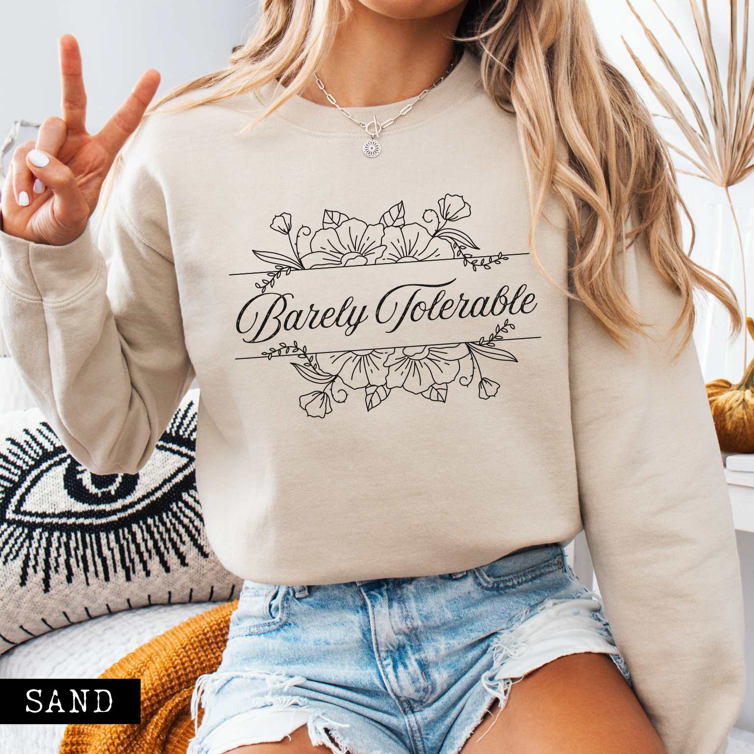 Sweatshirt Sand / S Barely Tolerable Floral Jane Austen Bookish Sweatshirt The Mystic Eden