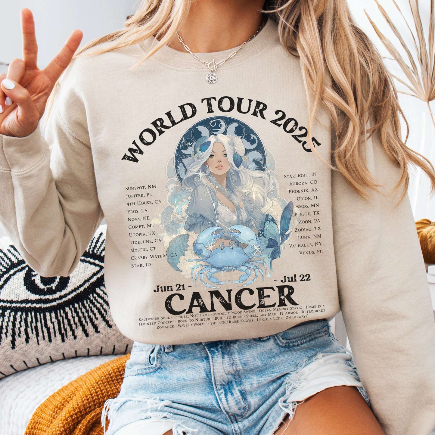 Sweatshirt Sand / S Cancer Concert Sweatshirt - Zodiac World Tour 2025 Sweatshirt The Mystic Eden