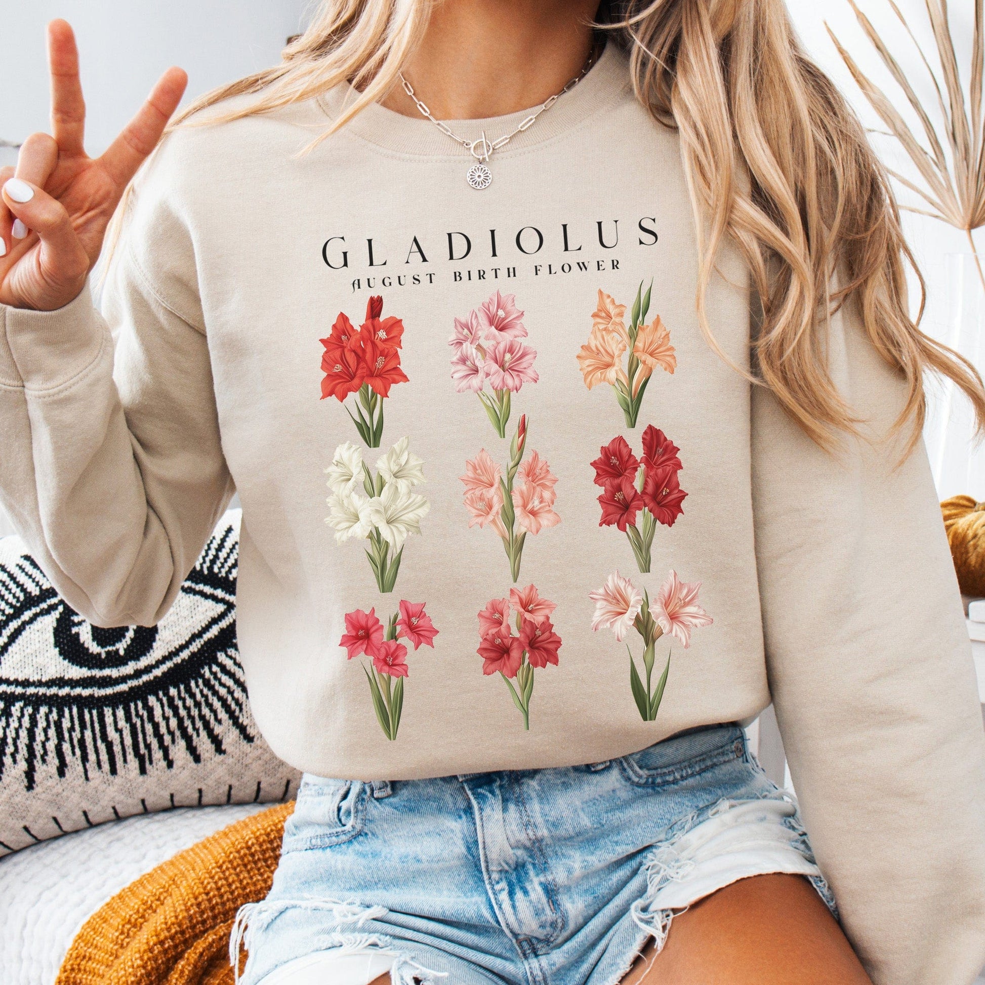 Sweatshirt Sand / S Gladiolus August Birth Month Flower Sweatshirt The Mystic Eden