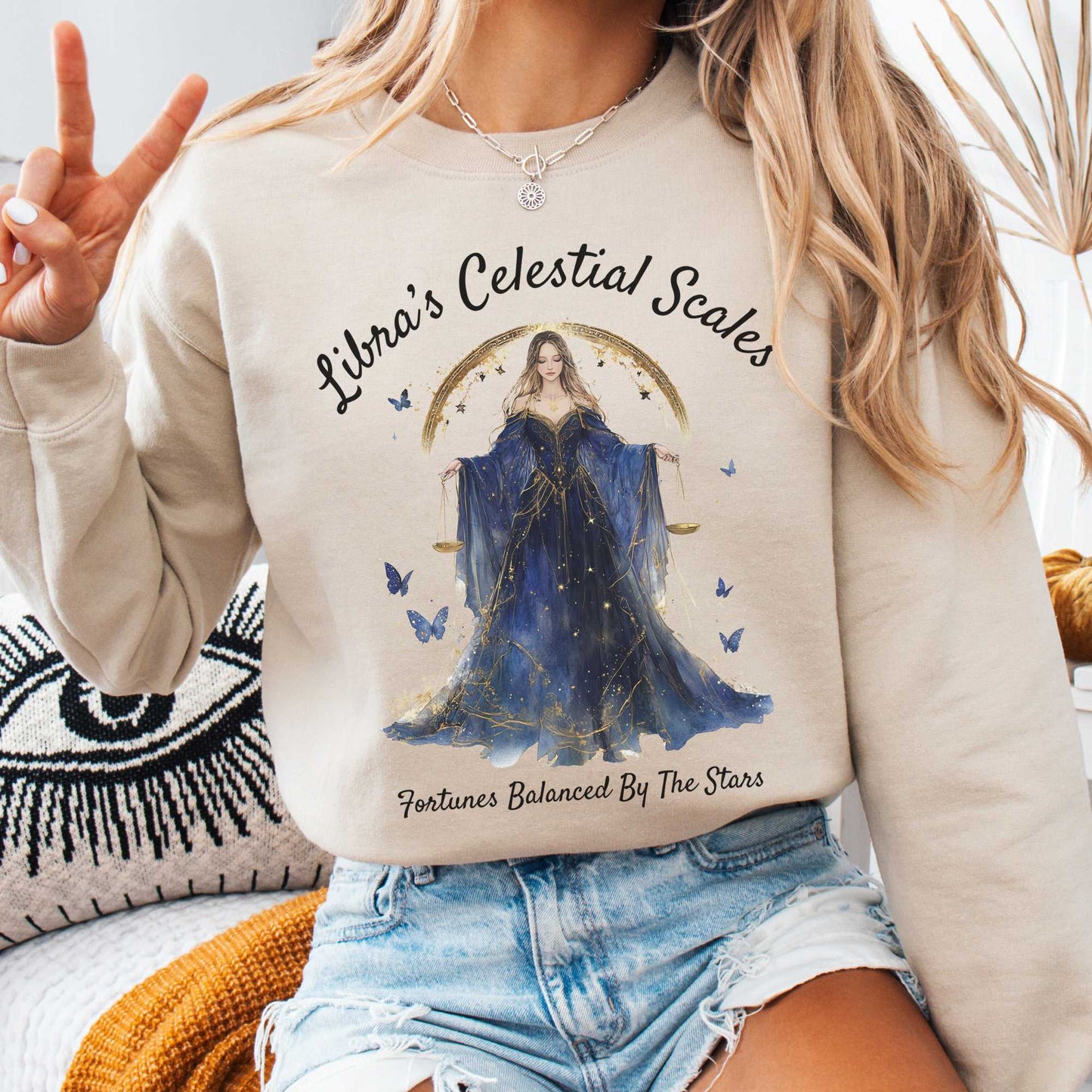 Sweatshirt Sand / S Libra's Celestial Scales Zodiac Sweatshirt The Mystic Eden