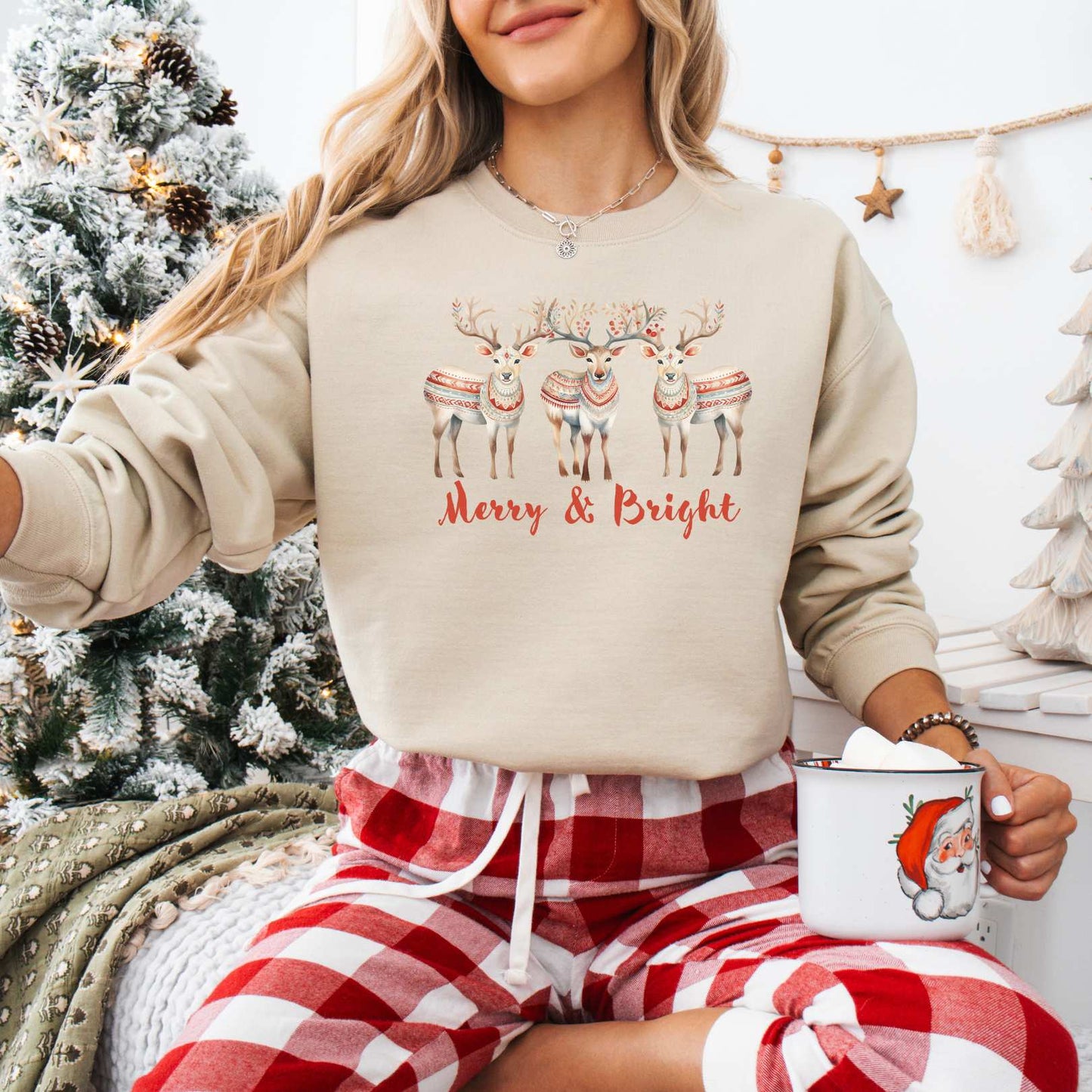 Sweatshirt Sand / S Merry and Bright Christmas Sweatshirt The Mystic Eden