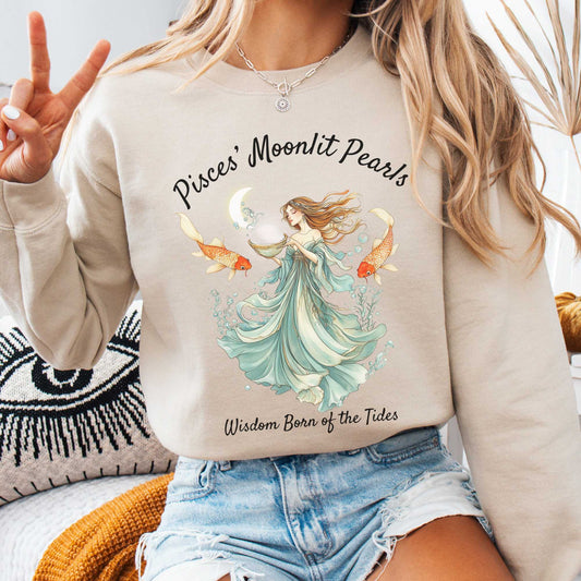 Sweatshirt Sand / S Pisces' Moonlit Pearls Zodiac Sweatshirt The Mystic Eden