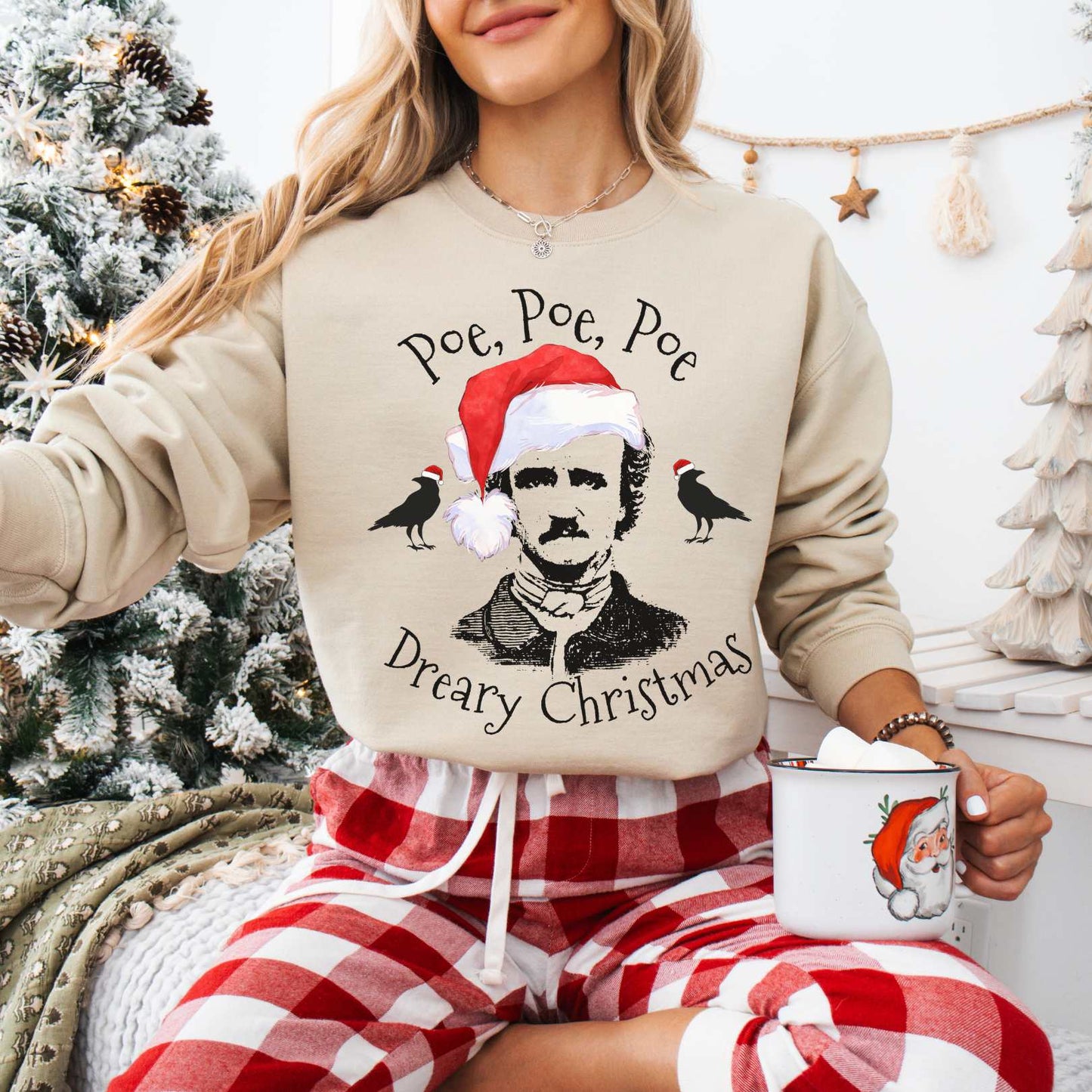 Sweatshirt Sand / S Poe, Poe, Poe - Dreary Christmas Sweatshirt The Mystic Eden