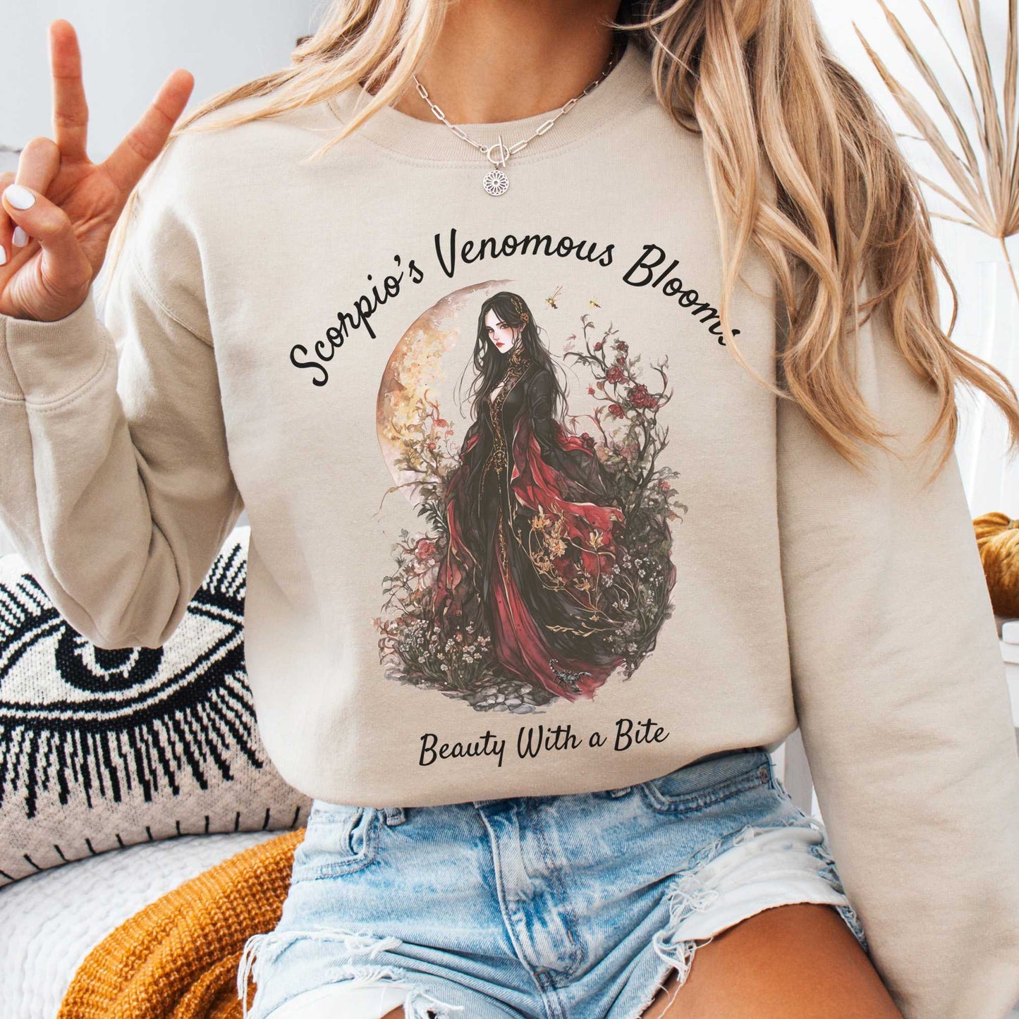 Sweatshirt Sand / S Scorpio's Venomous Blooms Zodiac Sweatshirt The Mystic Eden