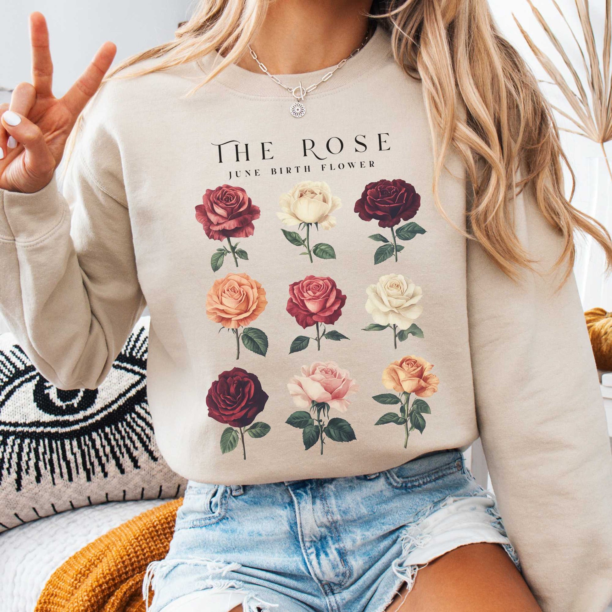 Sweatshirt Sand / S The Rose June Birth Month Flower Sweatshirt The Mystic Eden