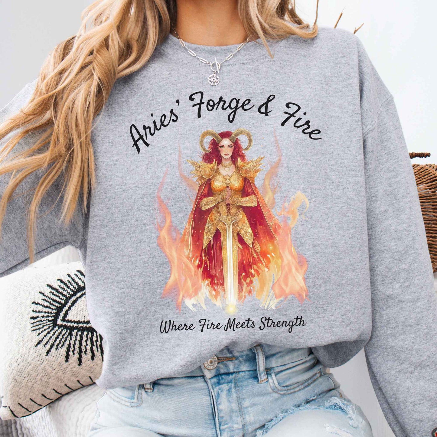 Sweatshirt Sport Grey / S Aries Forge & Fire Zodiac Sweatshirt The Mystic Eden