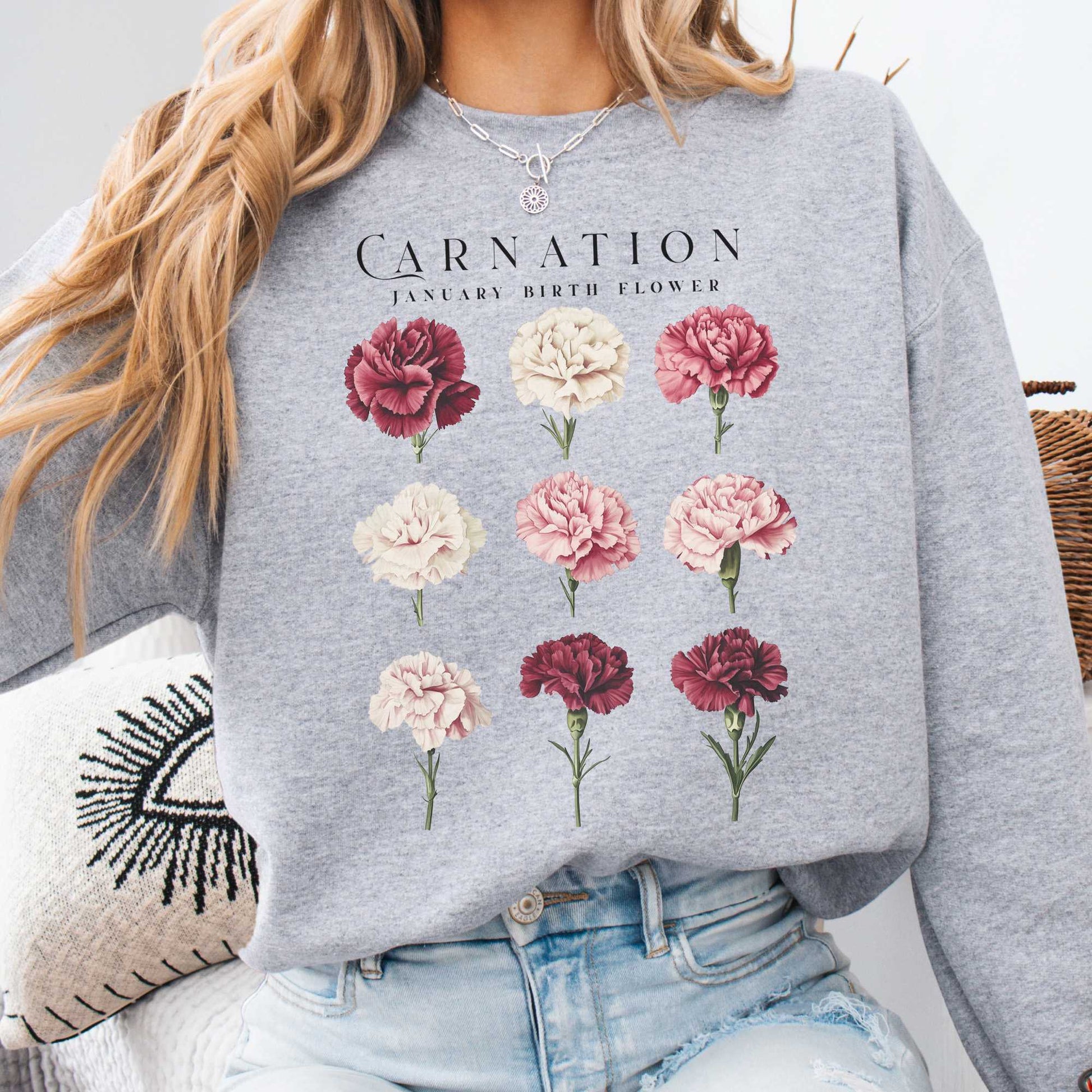 Sweatshirt Sport Grey / S Carnation January Birth Month Flower Sweatshirt The Mystic Eden