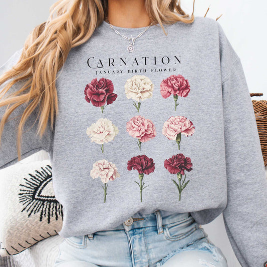 Sweatshirt Sport Grey / S Carnation January Birth Month Flower Sweatshirt The Mystic Eden
