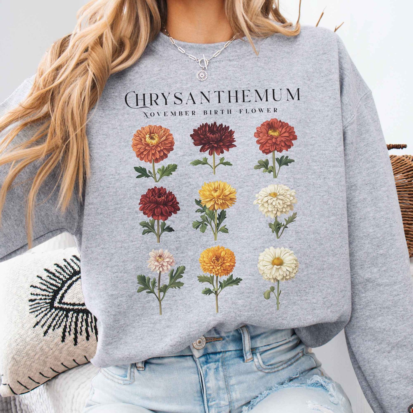 Sweatshirt Sport Grey / S Chrysanthemum November Birth Month Flower Sweatshirt The Mystic Eden