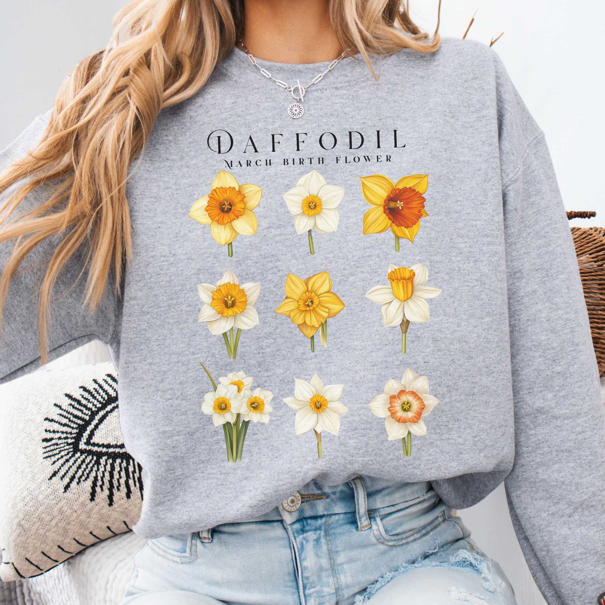 Sweatshirt Sport Grey / S Daffodil March Birth Month Flower Sweatshirt The Mystic Eden
