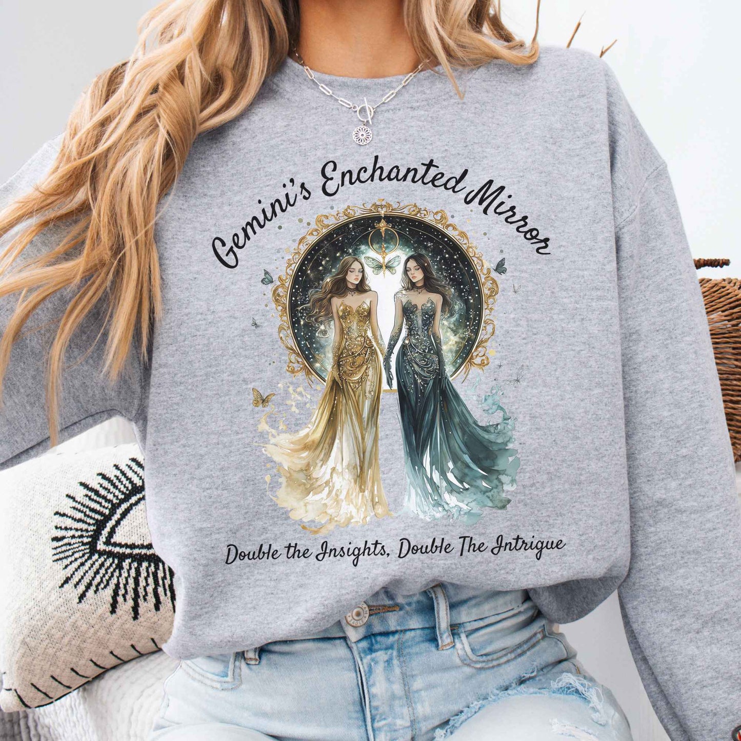 Sweatshirt Sport Grey / S Gemini's Enchanted Mirror Zodiac Sweatshirt The Mystic Eden