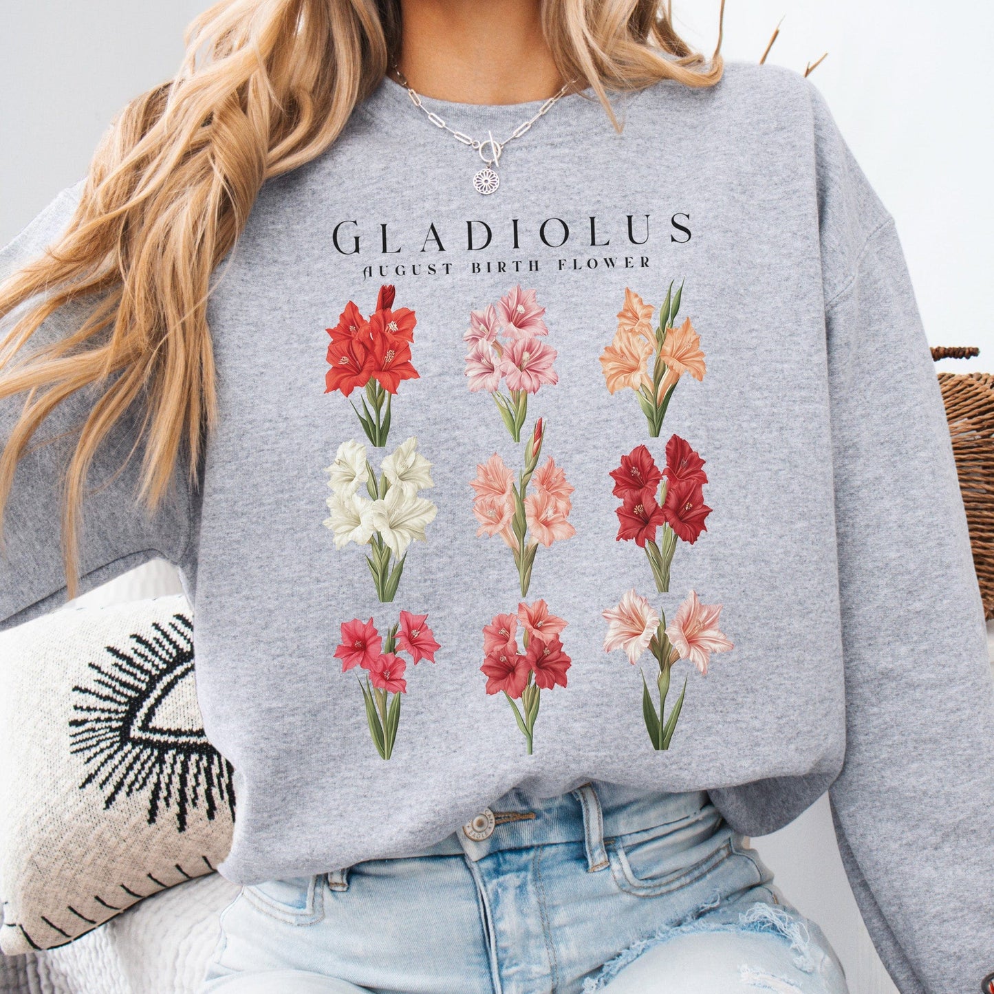 Sweatshirt Sport Grey / S Gladiolus August Birth Month Flower Sweatshirt The Mystic Eden