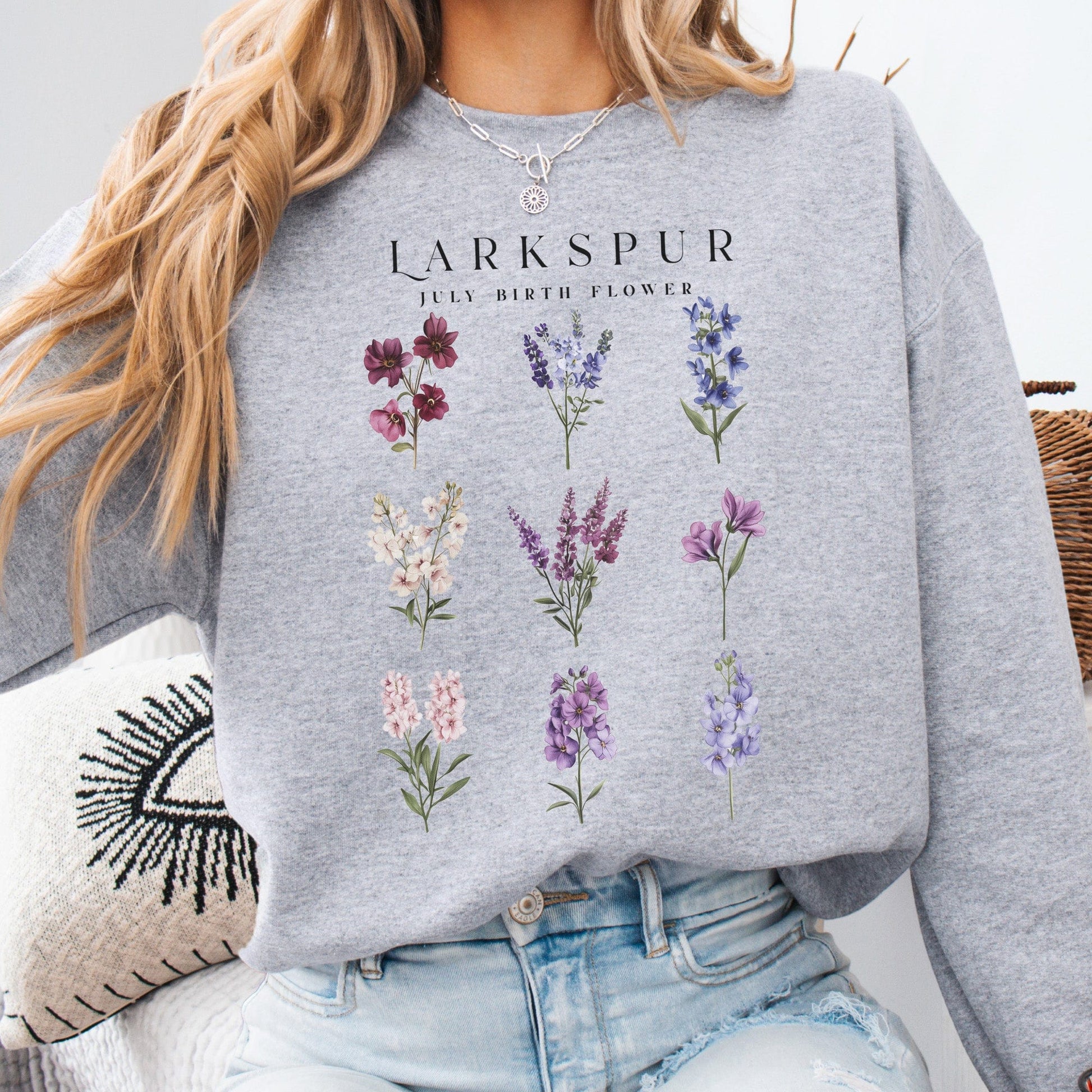 Sweatshirt Sport Grey / S Larkspur July Birth Month Flower Sweatshirt The Mystic Eden