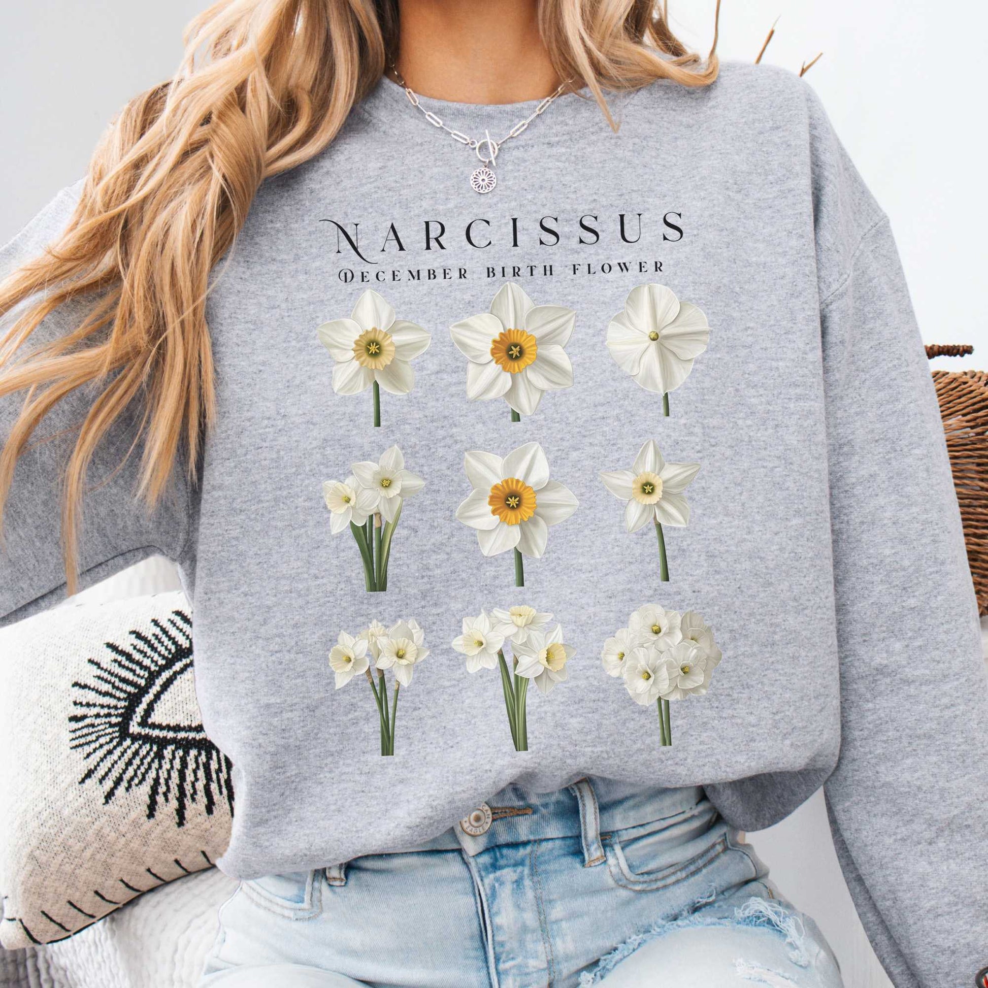 Sweatshirt Sport Grey / S Narcissus December Birth Month Flower Sweatshirt The Mystic Eden