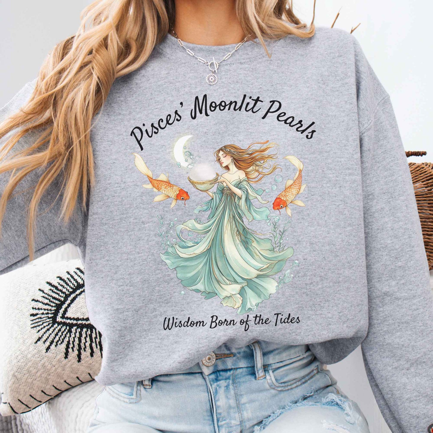 Sweatshirt Sport Grey / S Pisces' Moonlit Pearls Zodiac Sweatshirt The Mystic Eden
