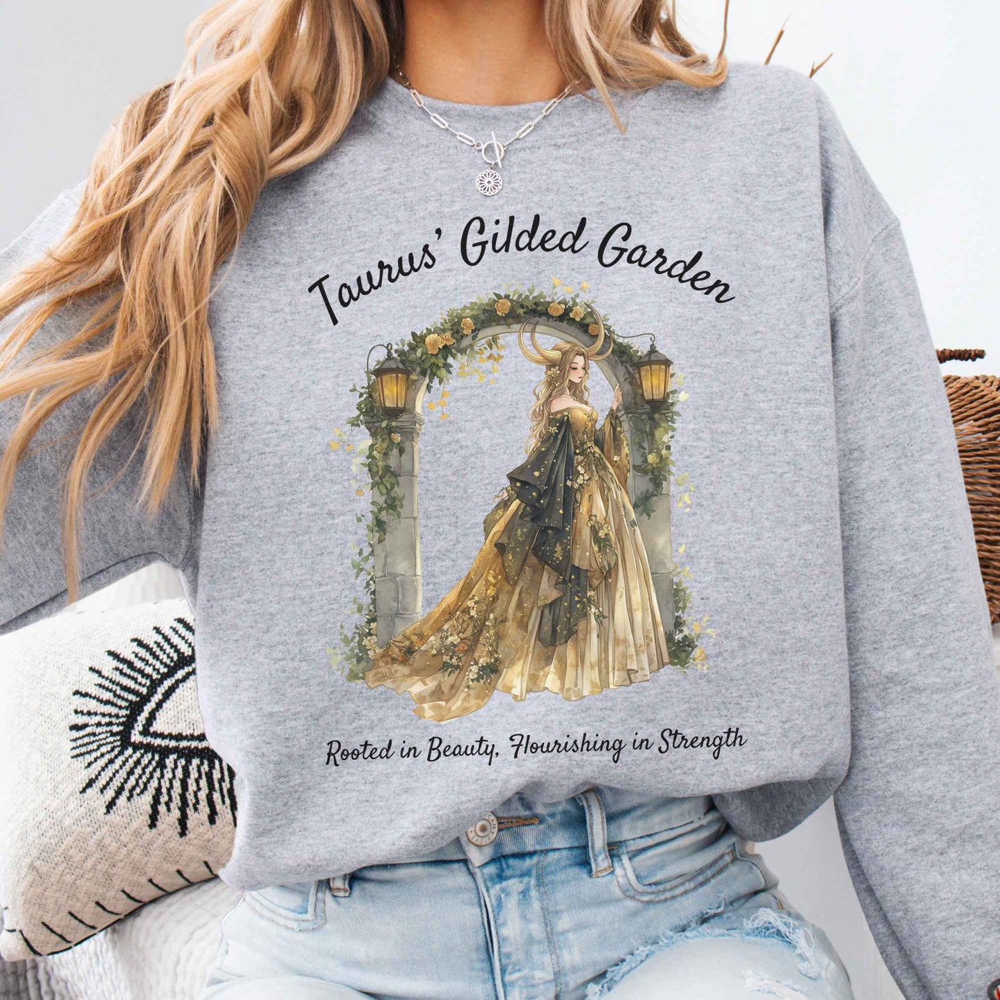 Sweatshirt Sport Grey / S Taurus' Gilded Garden Zodiac Sweatshirt The Mystic Eden