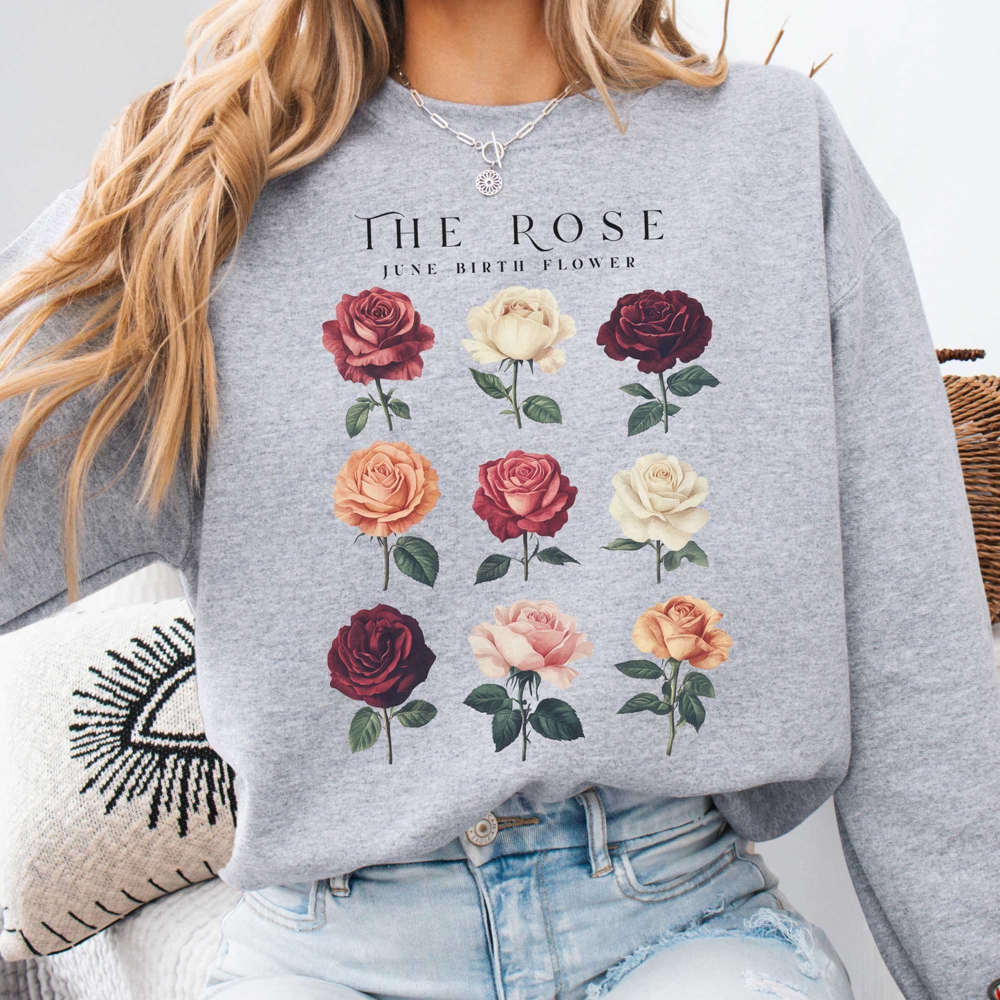 Sweatshirt Sport Grey / S The Rose June Birth Month Flower Sweatshirt The Mystic Eden