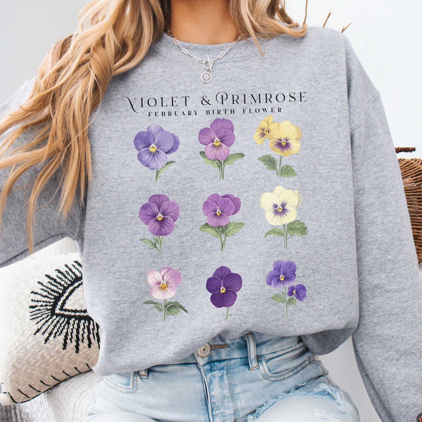 Sweatshirt Sport Grey / S Violet & Primrose February Birth Month Flower Sweatshirt The Mystic Eden
