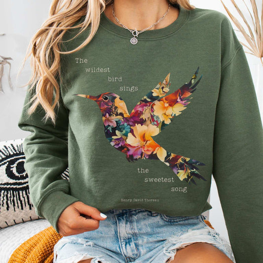 Sweatshirt The Wildest Bird Sings the Sweetest Song - Henry Thoreau Sweatshirt The Mystic Eden