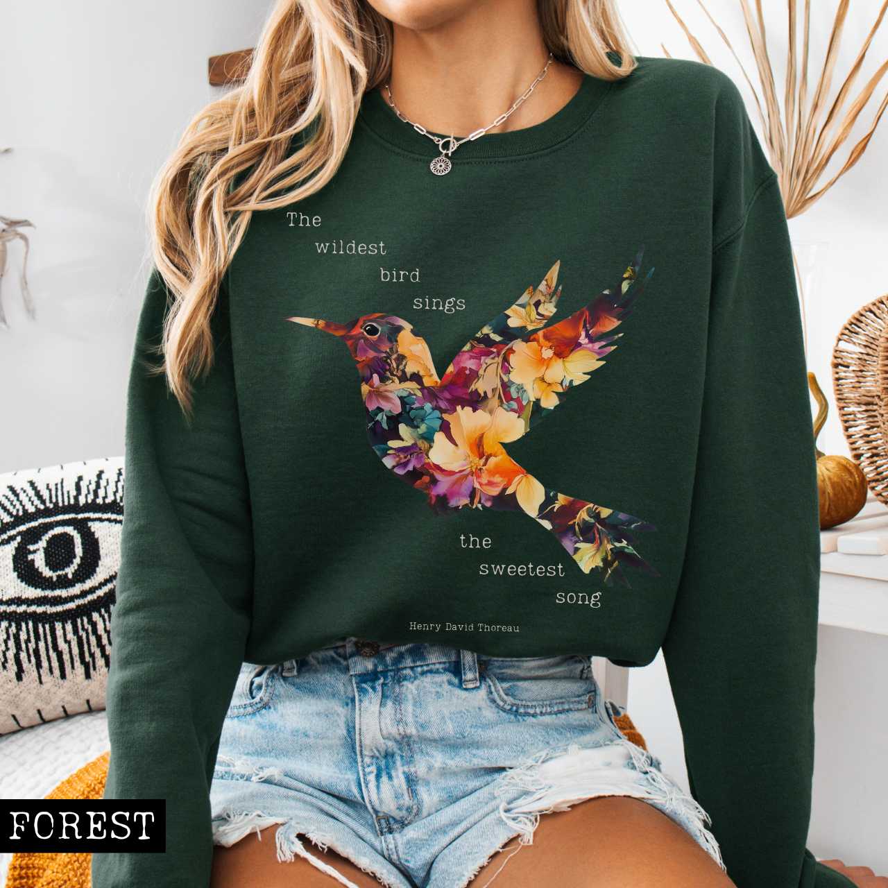Sweatshirt The Wildest Bird Sings the Sweetest Song - Henry Thoreau Sweatshirt The Mystic Eden